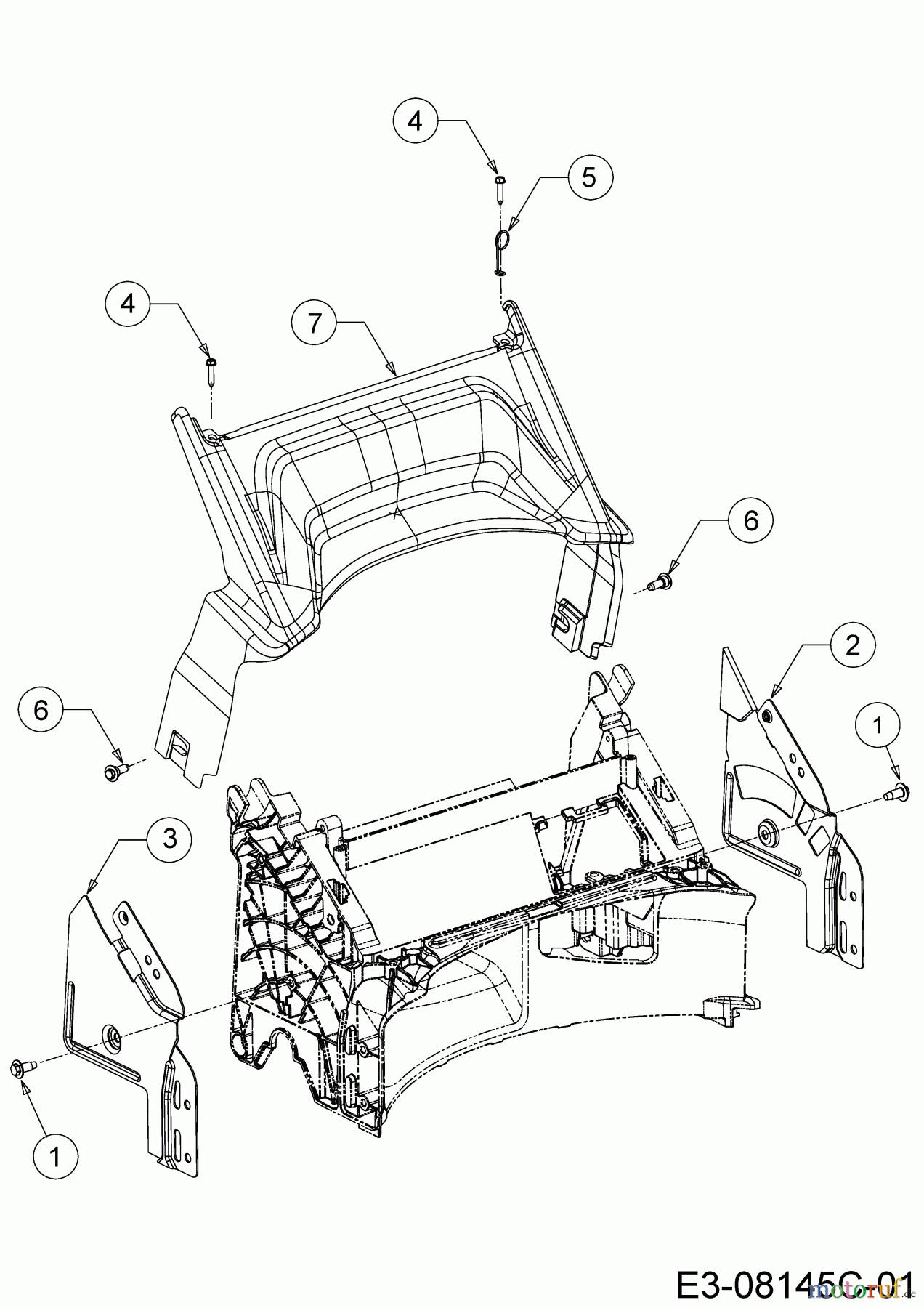 Mr.Gardener Motormäher HW 46 B 11A-TN5C629 (2018) Abdeckung hinten, Holmbraketten