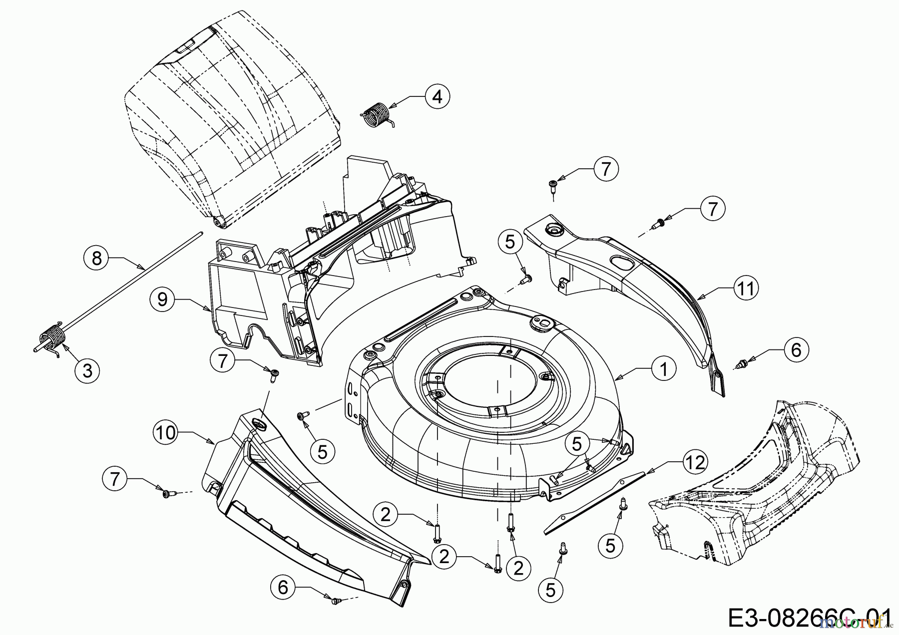 Massey Ferguson Motormäher mit Antrieb MF 46 SPBV 12BVK15E695 (2017) Leitstück hinten, Mähwerksgehäuse, Stange Heckklappe, Verkleidungen