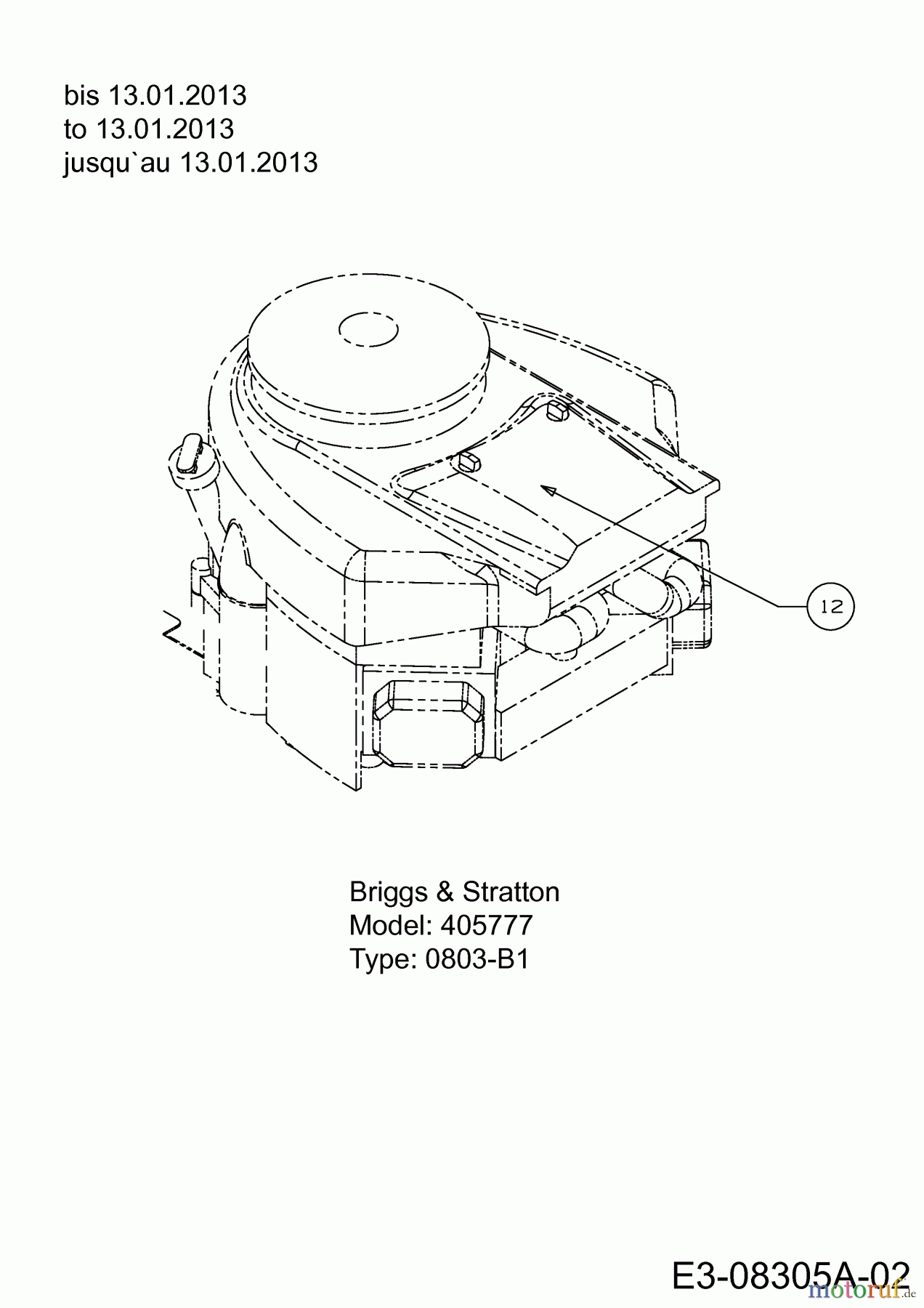 MTD Rasentraktoren 180/92 H 13AT99KE676 (2013) Motor Briggs & Stratton bis 13.01.2013