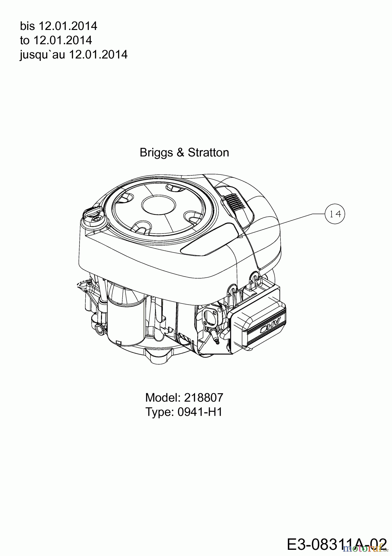 Wolf-Garten Rasentraktoren Select 96.130 T 13HH76RF650 (2014) Motor Briggs & Stratton bis 12.01.2014