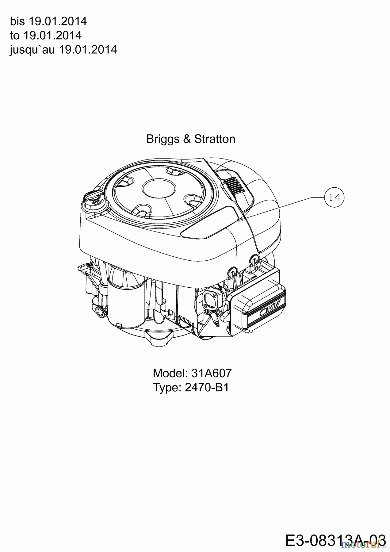 Mastercut Rasentraktoren Mastercut 92-155 bis 2016 13HM771E659 (2014) Motor Briggs & Stratton bis 19.01.2014