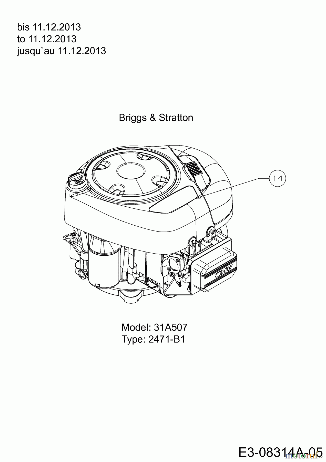  MTD Rasentraktoren LTEX 96 T 13GM76KF682  (2014) Motor bis 11.12.2013