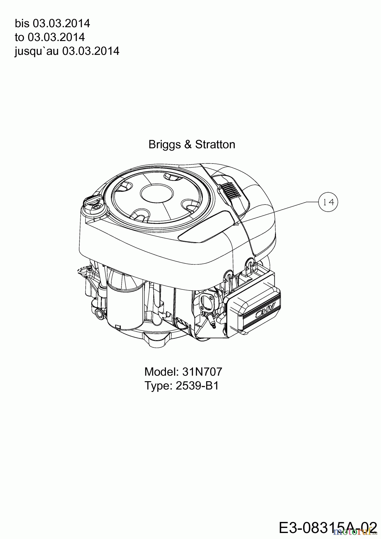  MTD Rasentraktoren LTEX 107 H 13HO79KG682  (2014) Motor Briggs & Stratton bis 03.03.2014