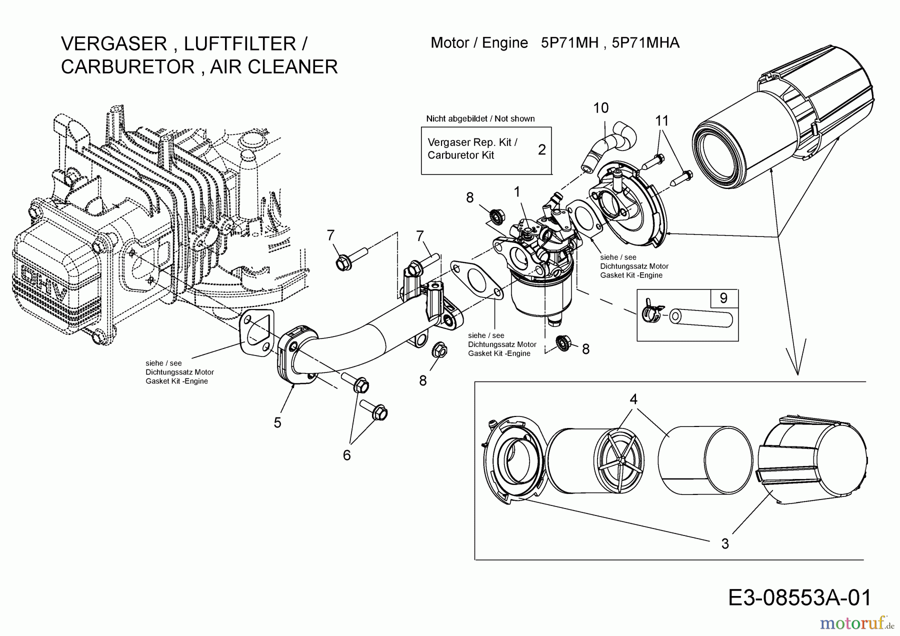  MTD-Motoren Vertikal 5P71MHA 752M5P71MHA  (2014) Vergaser, Luftfilter