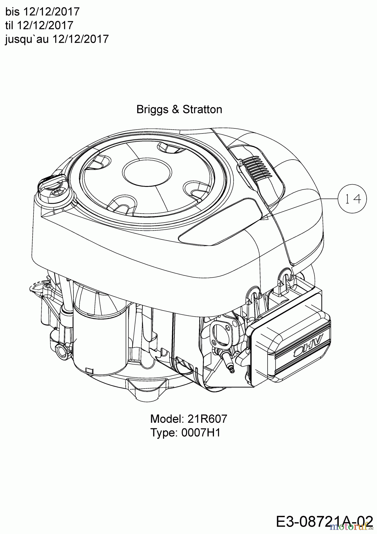 MTD Rasentraktoren 115/92 B 13IH761E600 (2018) Motor Briggs & Stratton bis 12/12/2017