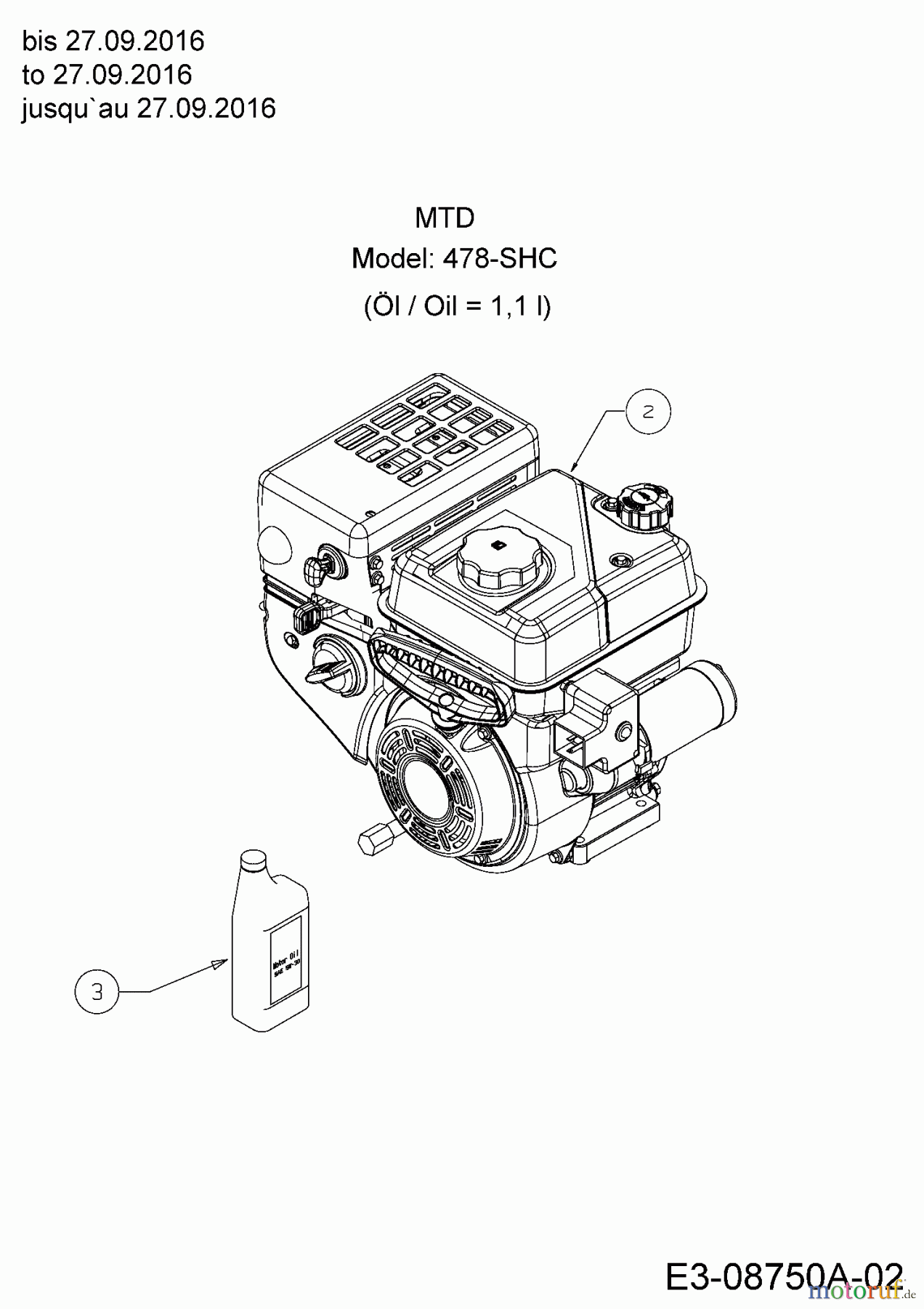 MTD Schneefräsen Optima ME 66 31AY54T3678 (2017) Motor MTD bis 27.09.2016