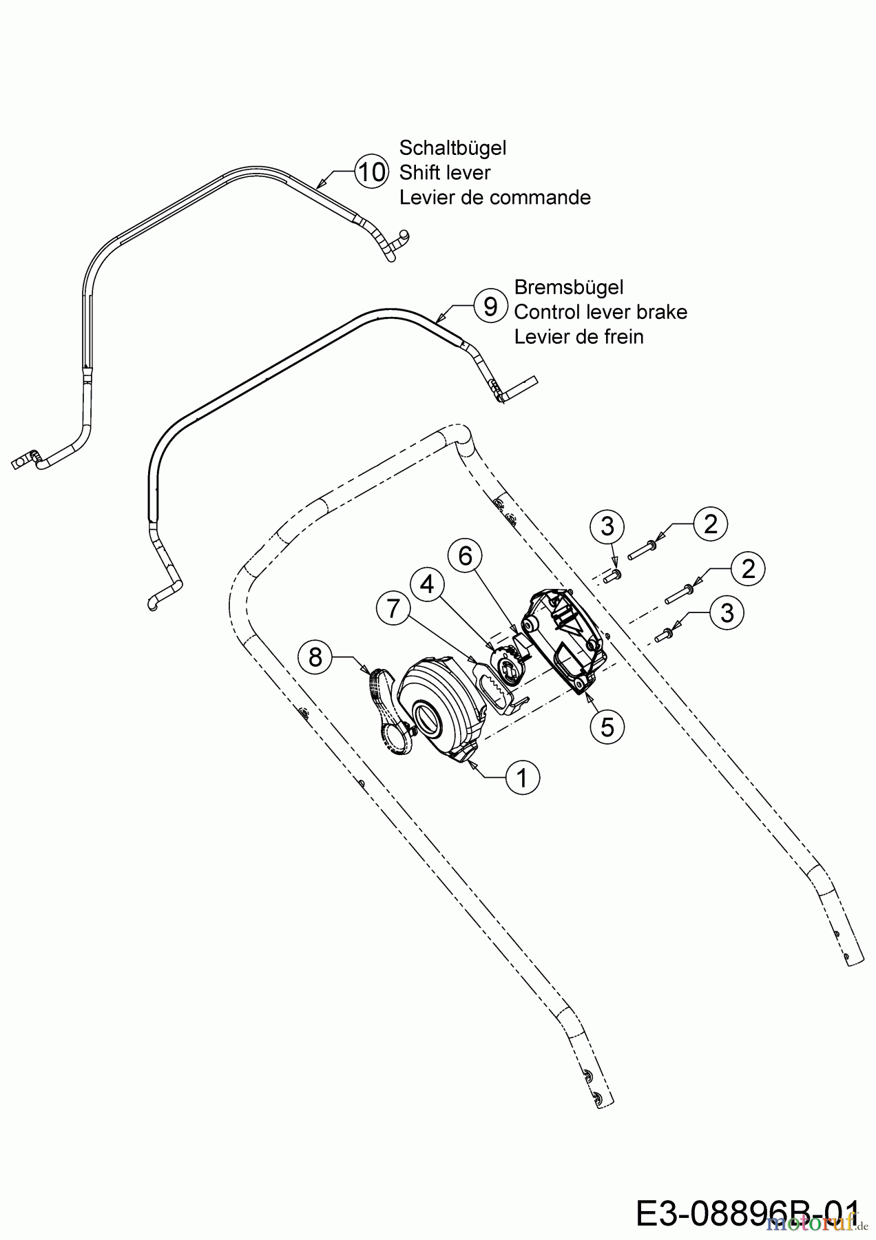 Mr.Gardener Motormäher mit Antrieb HW 53 BAV-IS 12AGPN7E629 (2017) Bremsbügel, Geschwindigkeitsregelung, Schaltbügel