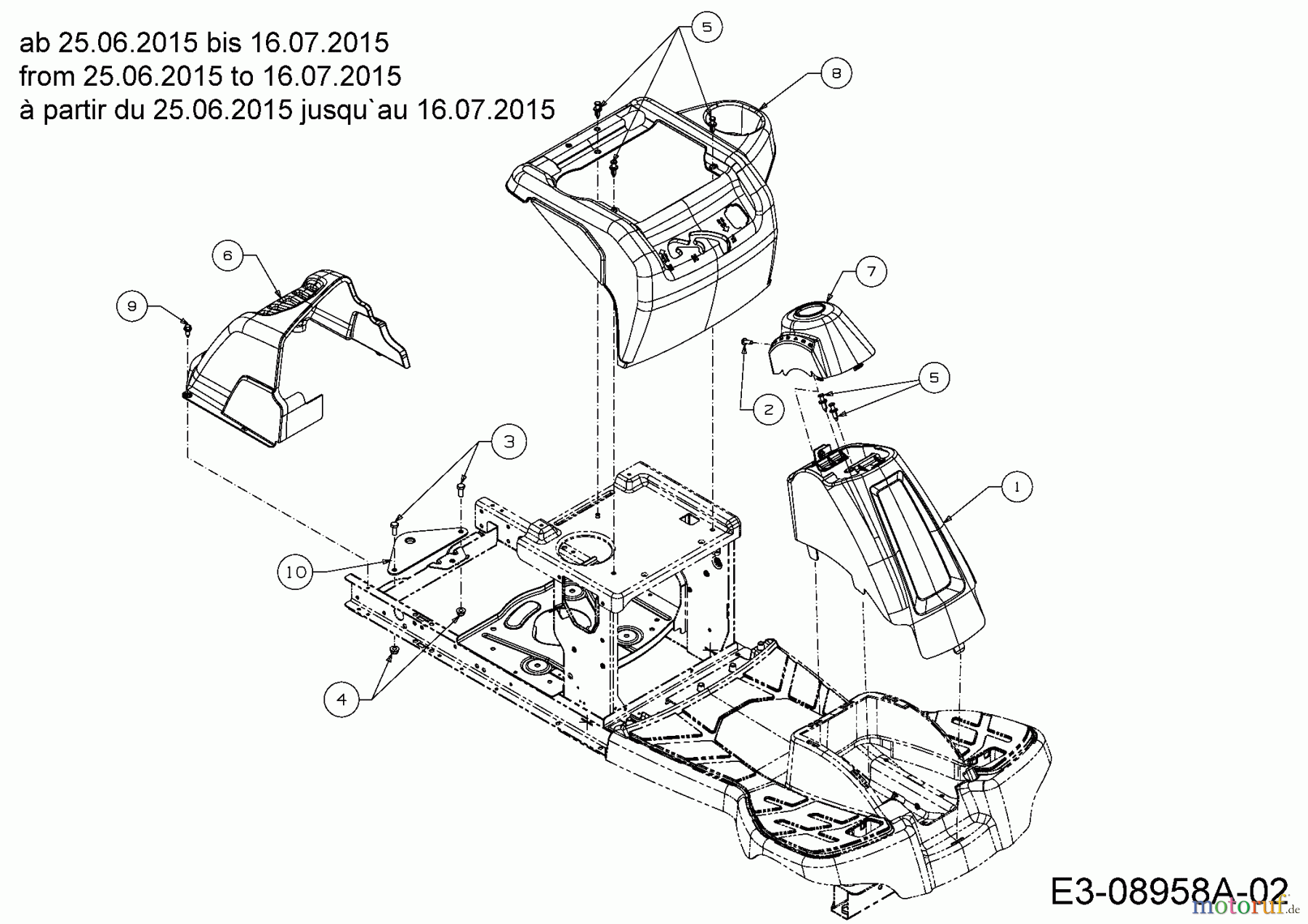 MTD Rasentraktoren Minirider 60 SD 13A625JC600 (2016) Verkleidungen ab 25.06.2015 bis 16.07.2015