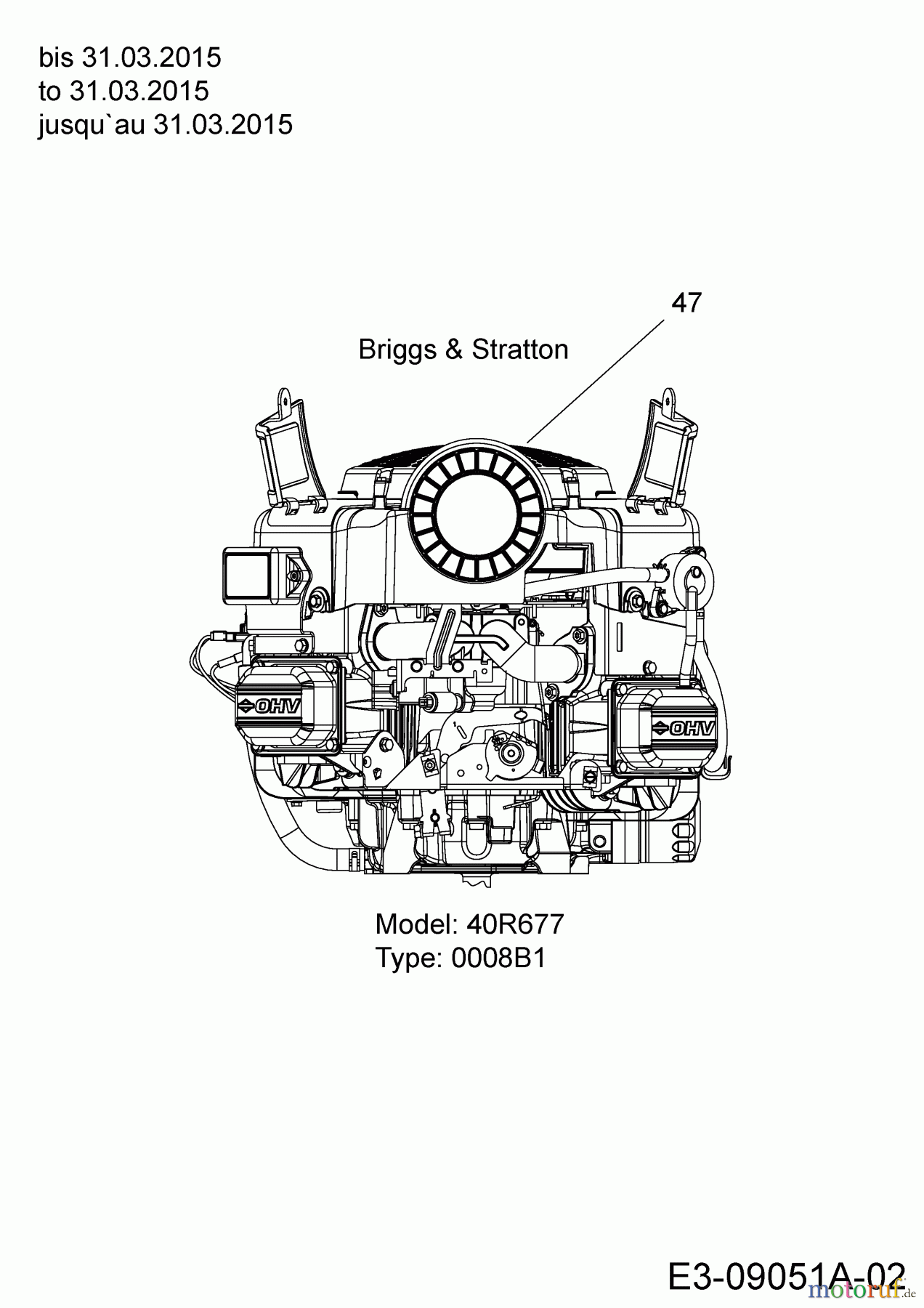 Massey Ferguson Rasentraktoren MF 36-18 RDT 13HT91GE695 (2015) Motor Briggs & Stratton bis 31.03.2015