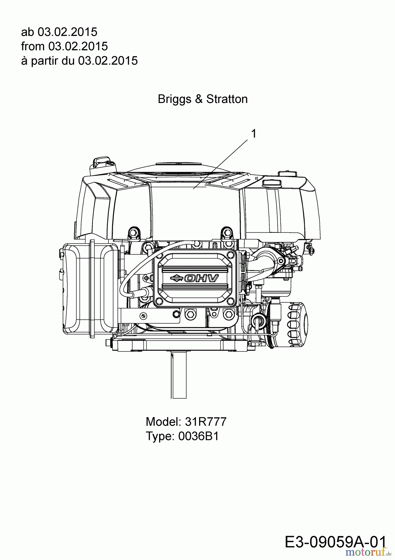 Cub Cadet Rasentraktoren CC 1018 HE 13HD91AE603 (2015) Motor Briggs & Stratton ab 03.02.2015