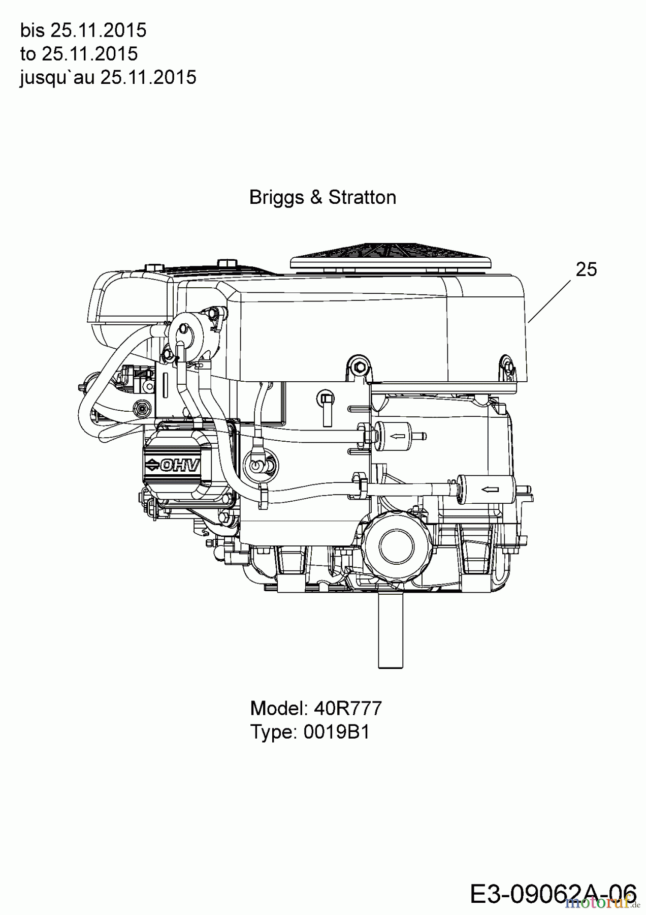 Tigara Rasentraktoren TG 22/107 H 13HT79KG649 (2016) Motor Briggs & Stratton bis 25.11.2015