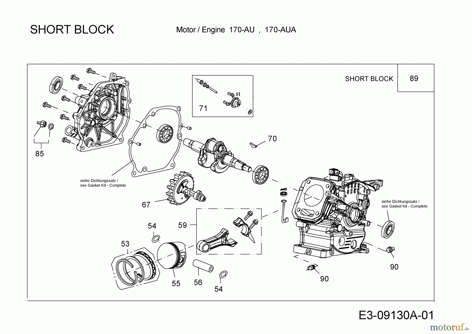 MTD-Motoren MTD horizontal 170-AUA 752Z170-AUA (2015) Short Block