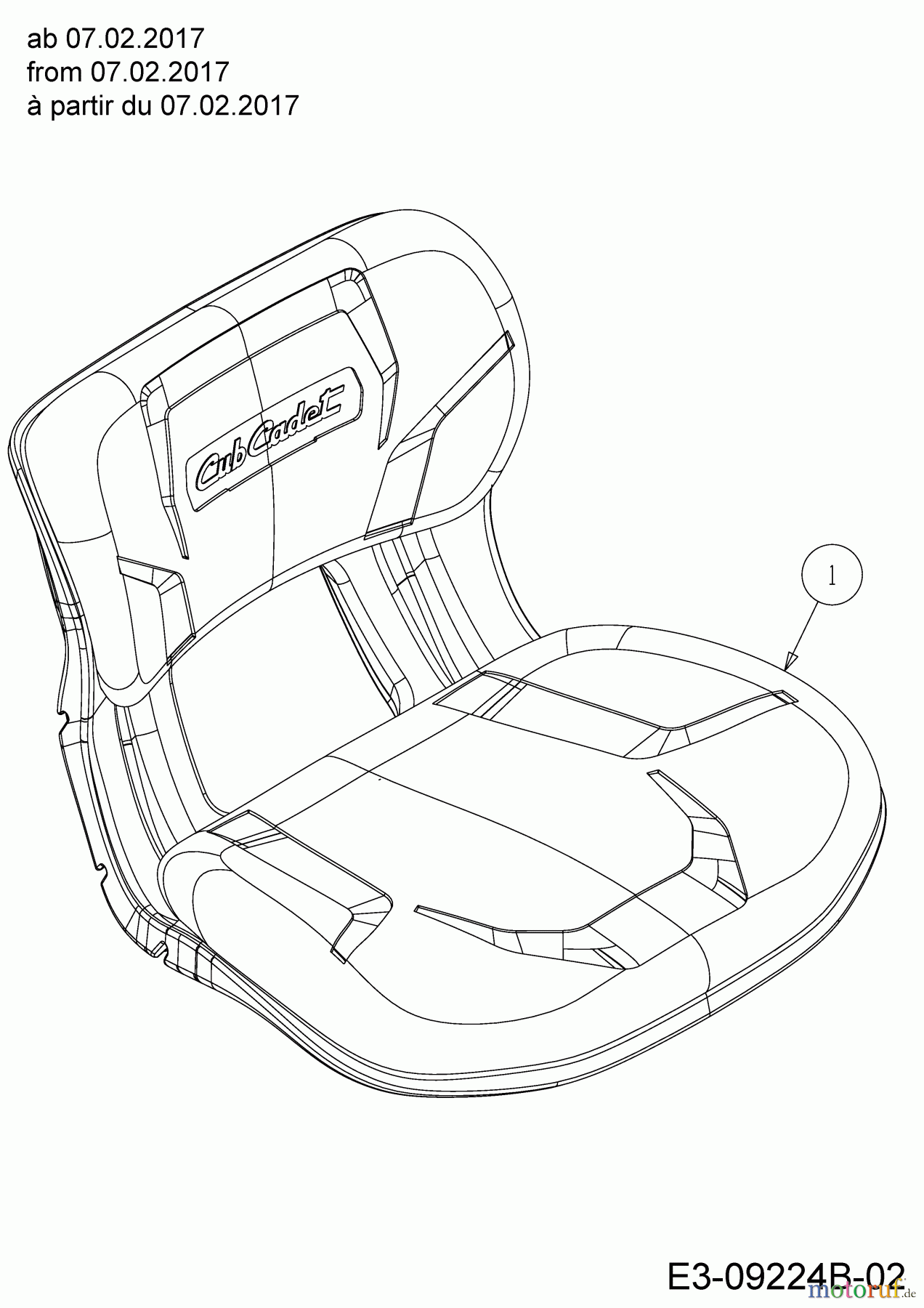 Cub Cadet Rasentraktoren XT2 QR106 13AQA1CR330 (2017) Sitz ab 07.02.2017