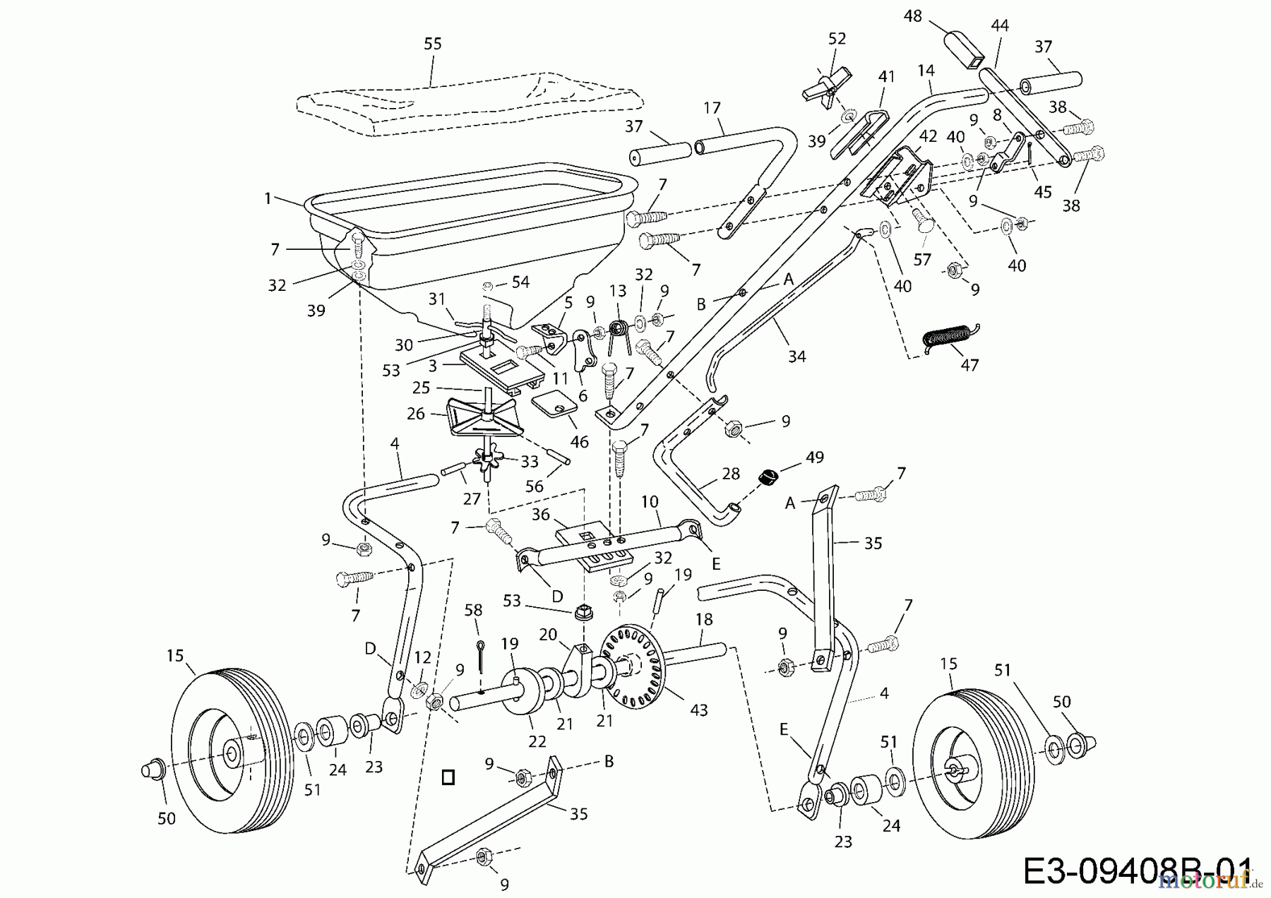 MTD Zubehör Zubehör handgeführte Geräte Streuer 45-02141 (190-524-000) 190-524-000 (2003) Grundgerät
