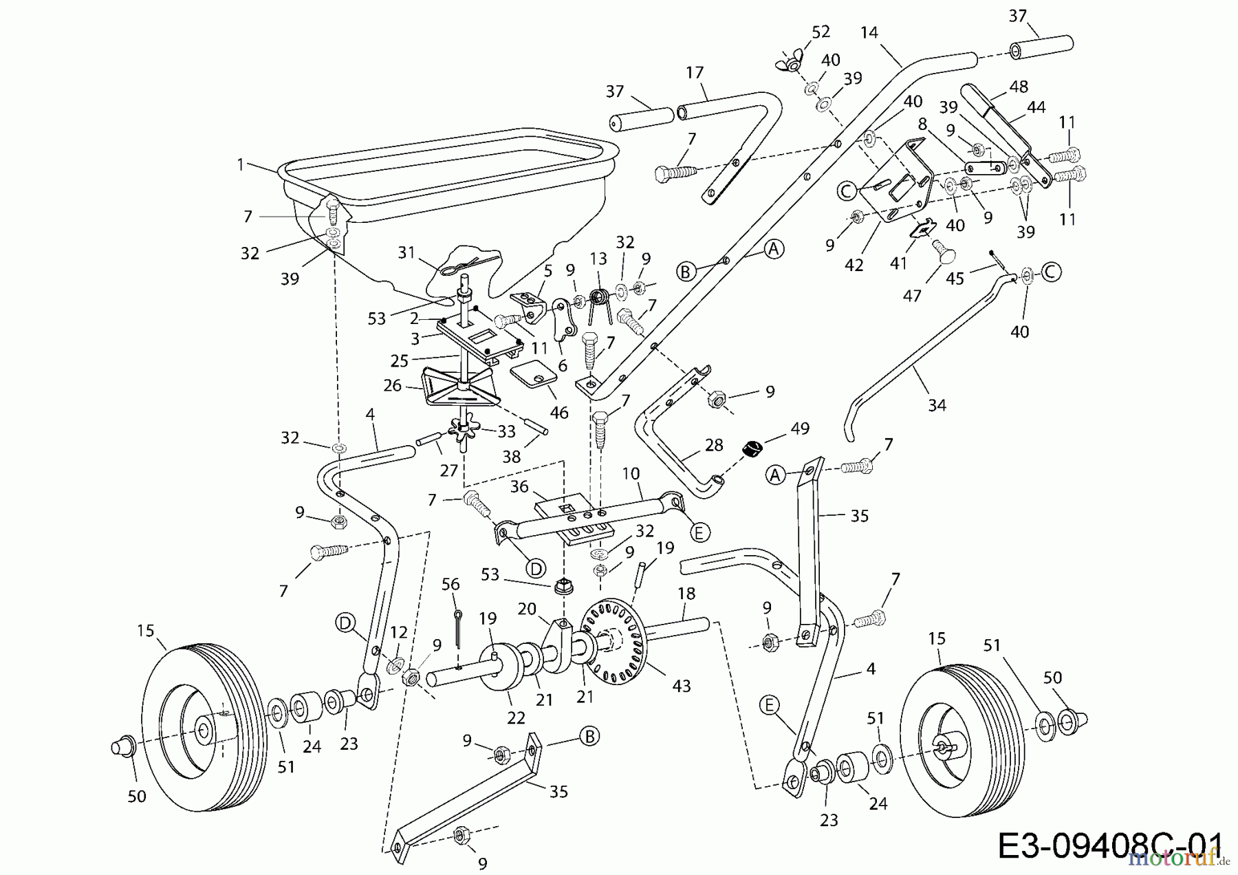 MTD Zubehör Zubehör handgeführte Geräte Streuer 45-02142 (190-524-000) 190-524-000 (2008) Grundgerät