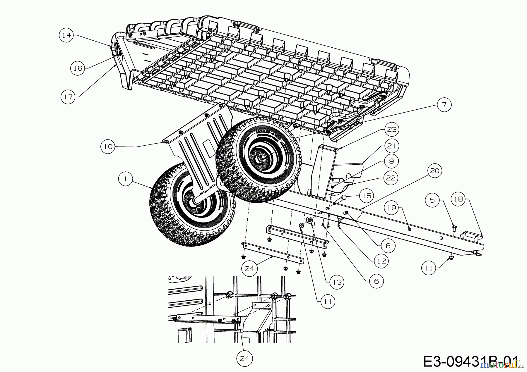  MTD Zubehör Zubehör handgeführte Geräte Gartenwagen / Schubkarren Hauler 19A40026100  (2017) Deichsel, Räder, Träger Ladefläche