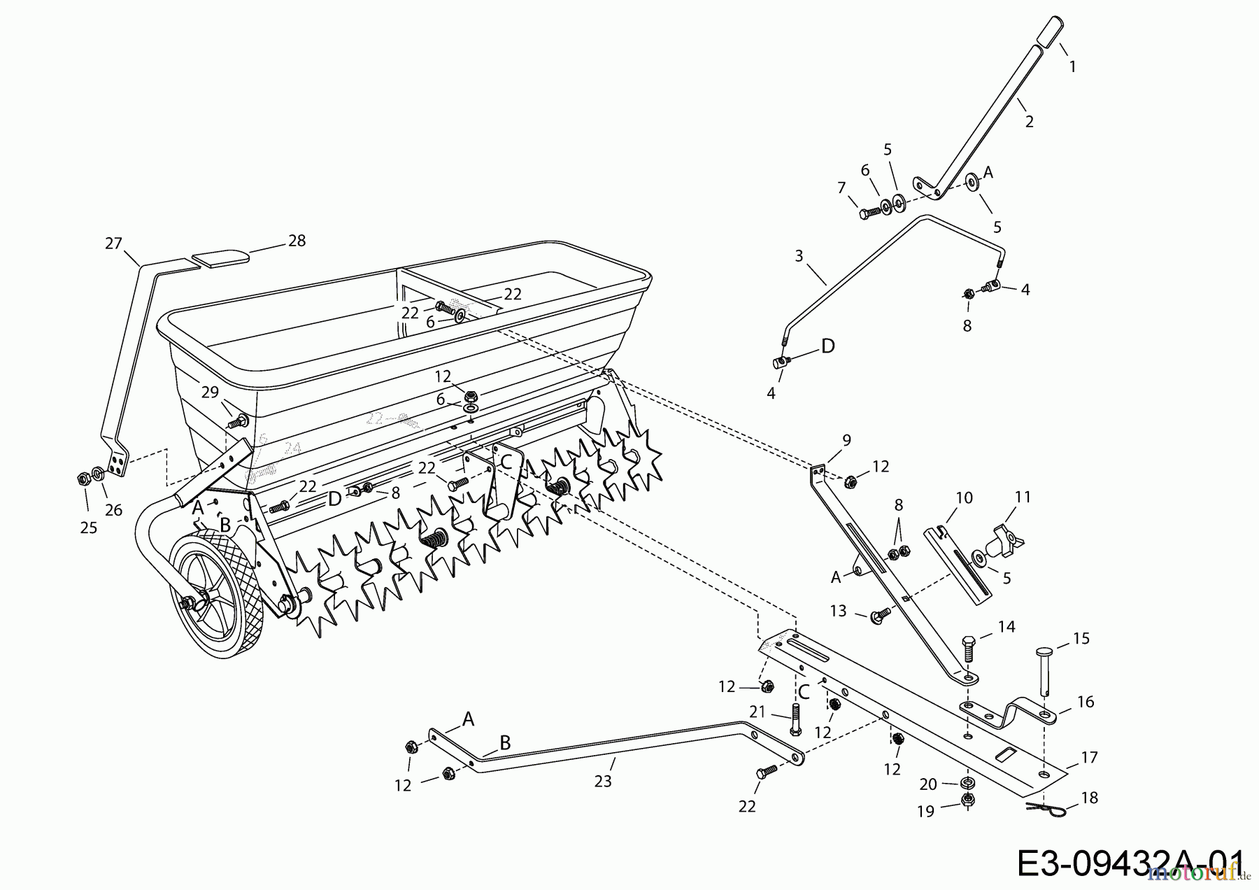 MTD Zubehör Zubehör Garten- und Rasentraktoren Rasenlüfter mit Streuer 45-0301 (196-064-000) 196-064-000 (2016) Grundgerät