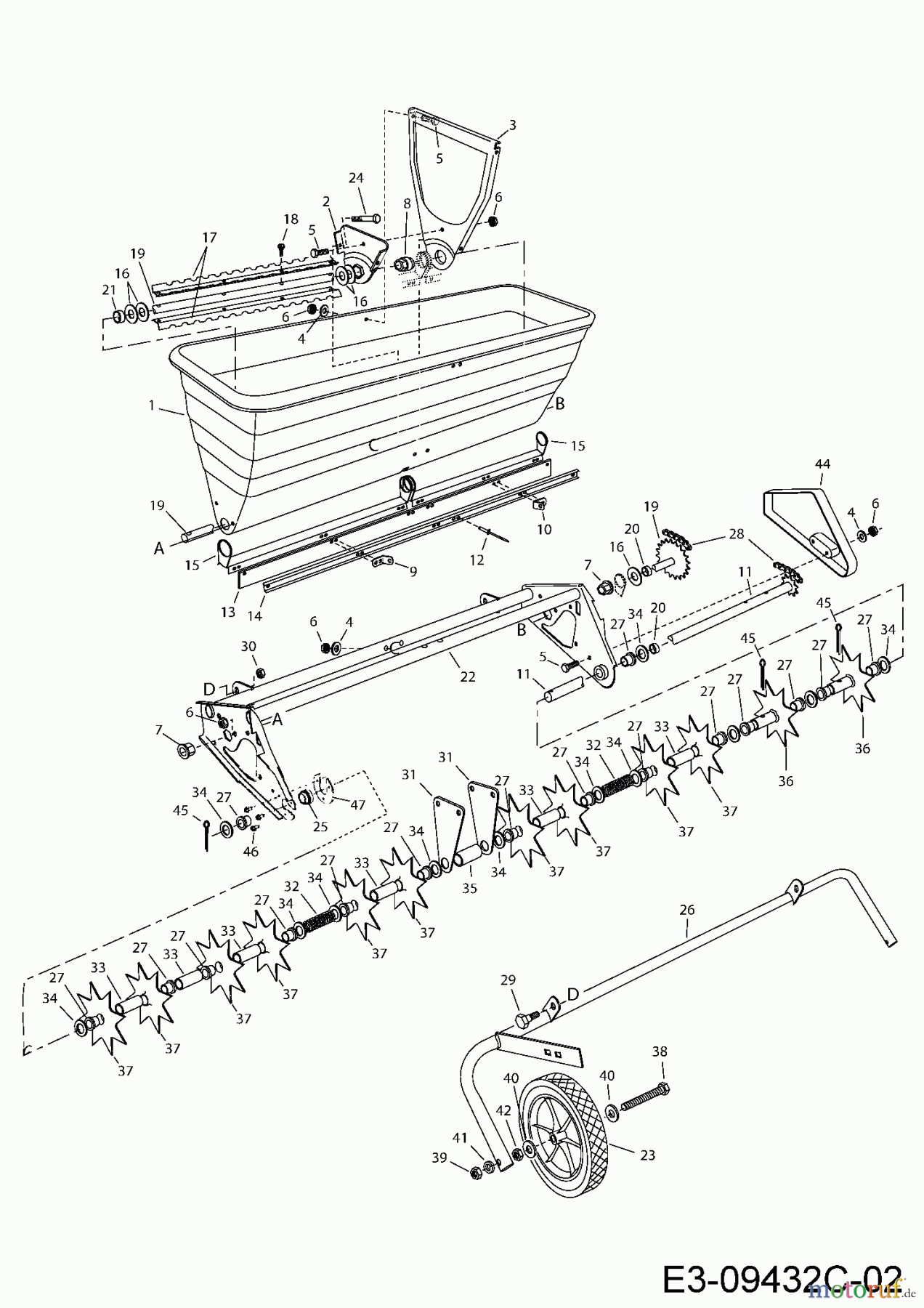 MTD Zubehör Zubehör Garten- und Rasentraktoren Rasenlüfter mit Streuer 45-03012 (196-064-000) 196-064-000 (2016) Grundgerät