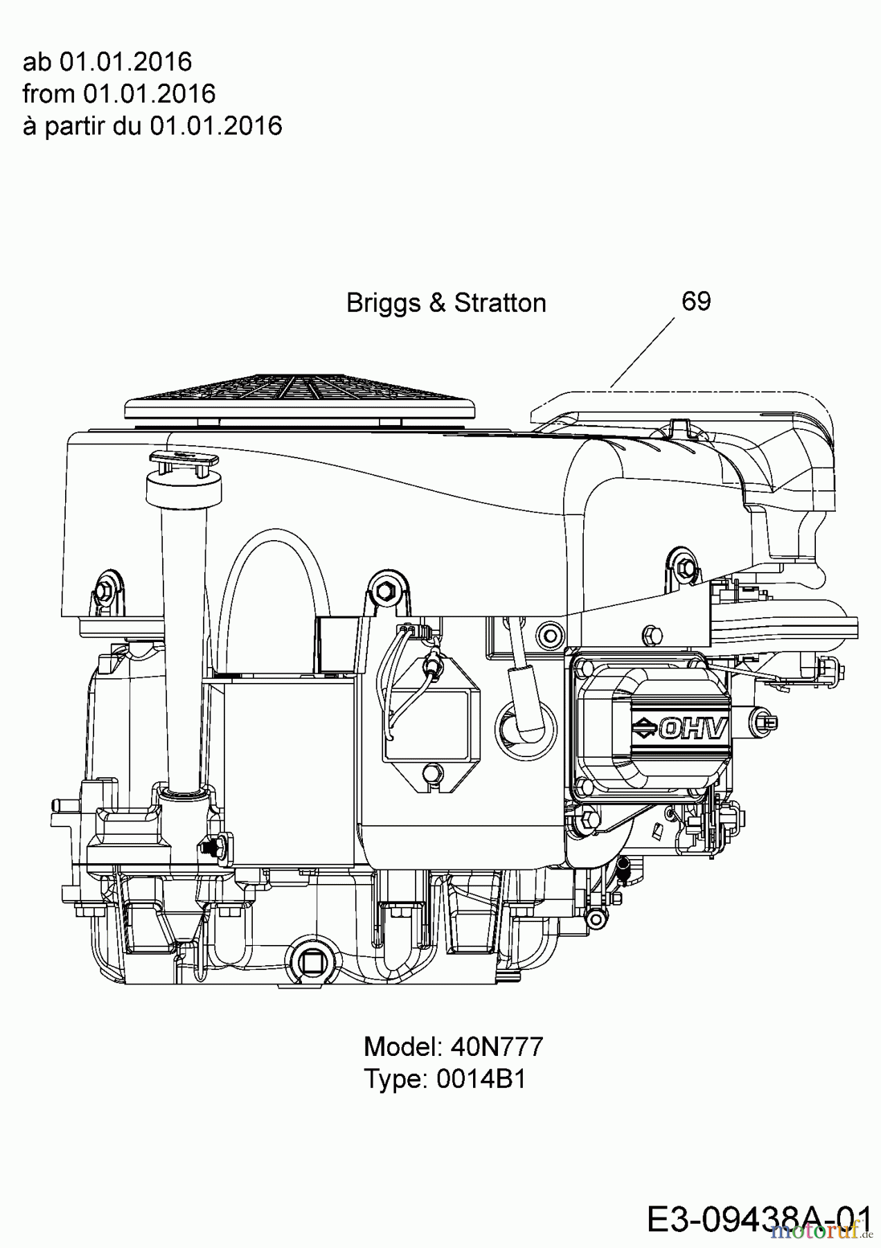 Cub Cadet Rasentraktoren CC 1018 BHG 13HT93AG603 (2016) Motor B&S ab 01.01.2016