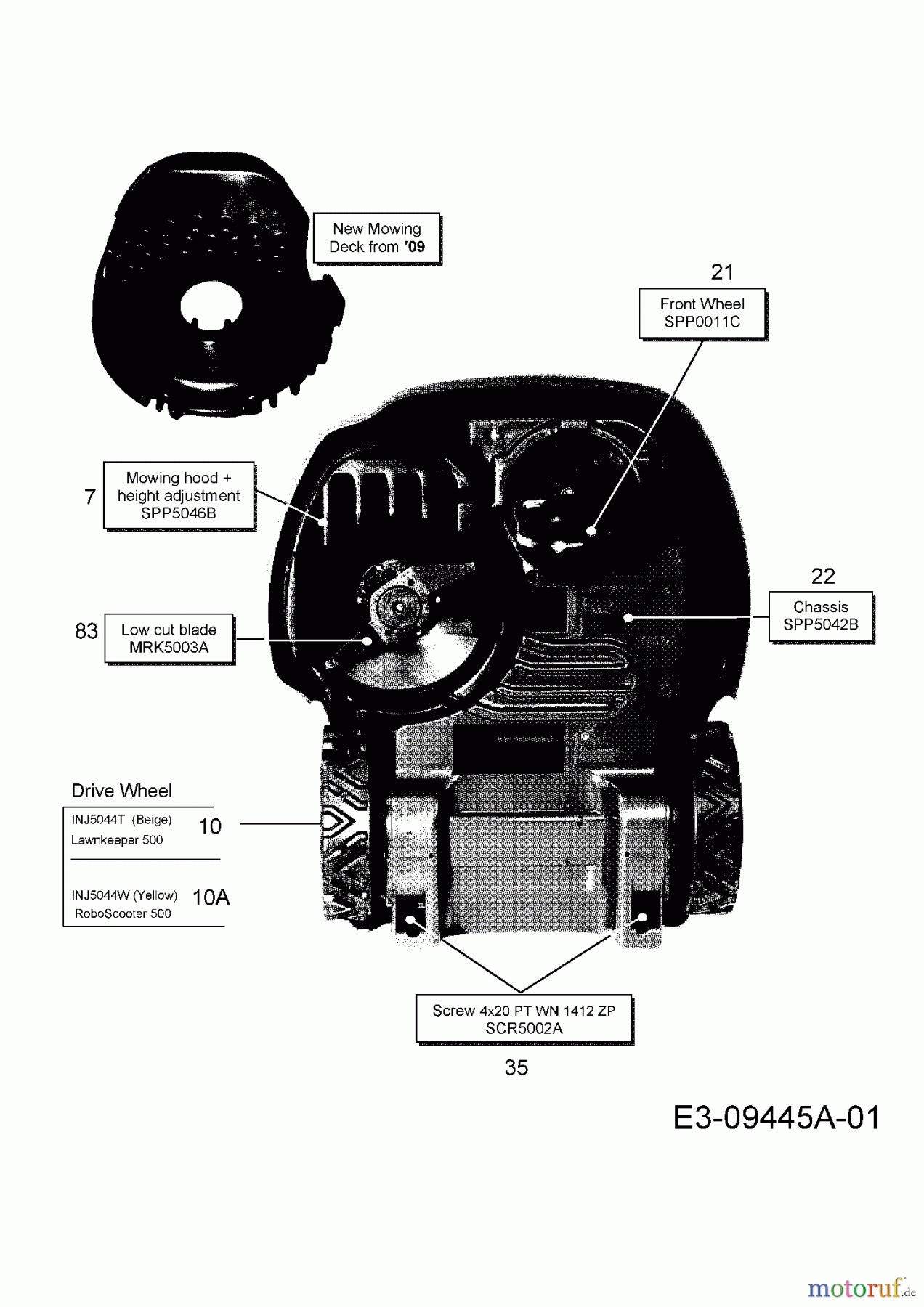  Cub Cadet Mähroboter Lawnkeeper 500 18AO05LA603  (2013) Messer, Fahrgestell