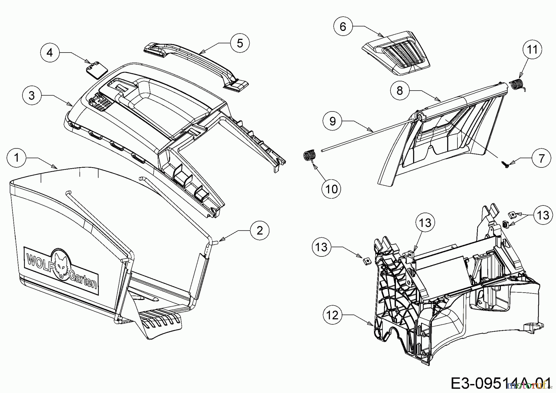  WOLF-Garten Expert Motormäher Expert 460 11A-TUKC650  (2016) Grasfangsack, Heckklappe, Leitstück hinten