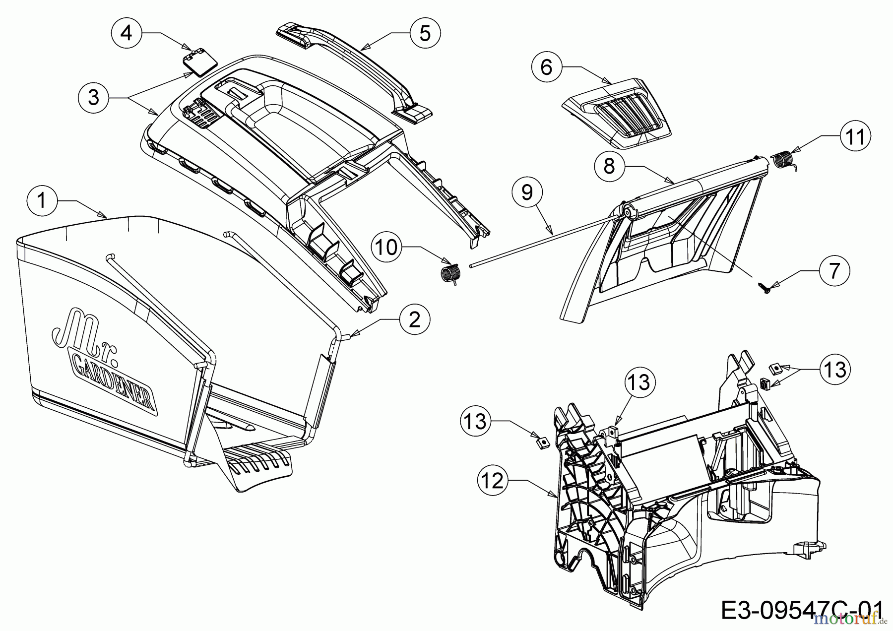 Mr.Gardener Motormäher HW 42 B 11A-LL5B629 (2018) Grasfangsack, Heckklappe, Leitstück hinten