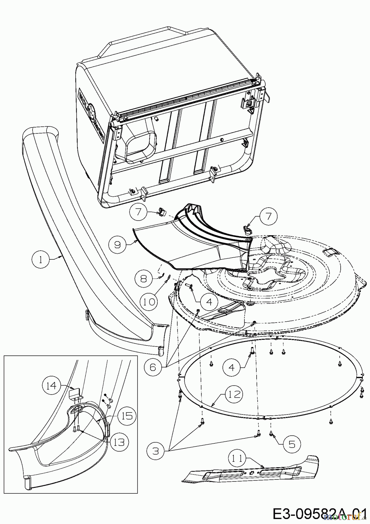 Wolf-Garten Rasentraktoren Scooter Hydro 13A221SD650 (2016) Auswurfschacht, Deflektor, Luftleitblech, Messer