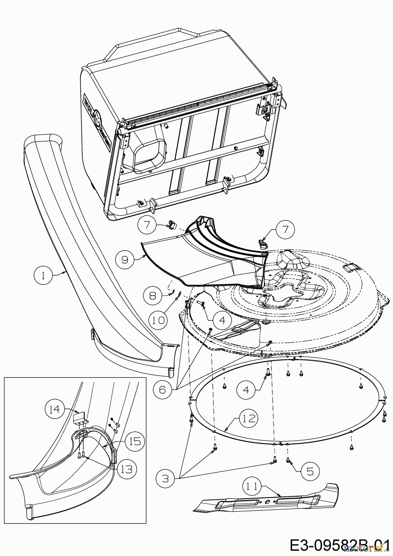 Wolf-Garten Rasentraktoren Scooter Hydro 13A221SD650 (2018) Auswurfschacht, Deflektor, Luftleitblech, Messer