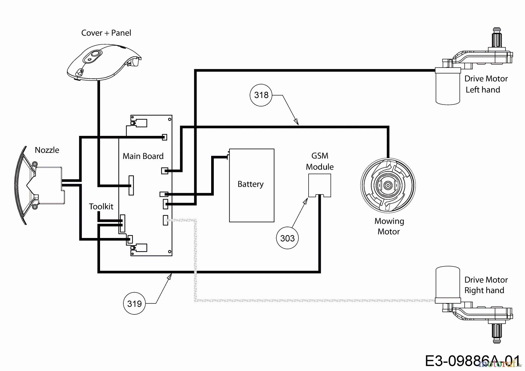 Robomow Mähroboter RX20 PRO (Black) PRD9000B (2017) Kabel Mähmotor, Kabel Kommunikationsübertragung, Schaltplan