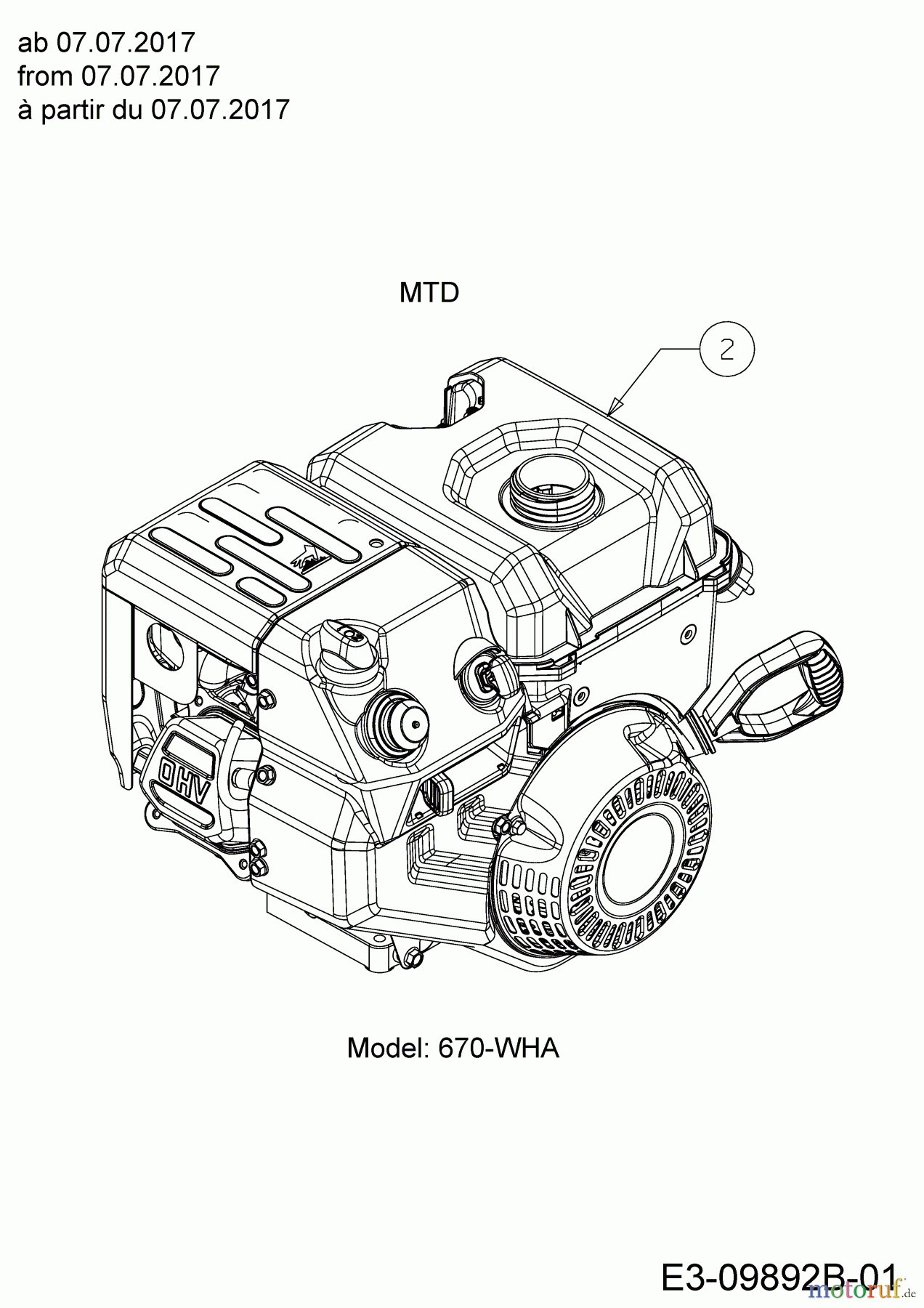 MTD Schneefräsen ME 61 31AW63F2678 (2018) Motor MTD ab 07.07.2017