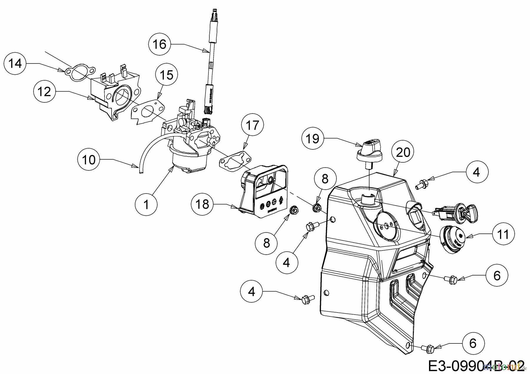 MTD-Motoren Horizontal 683-WHA 752Z683-WHA (2019) Bedienkonsole, Primer, Vergaser, Vorwärmkammer