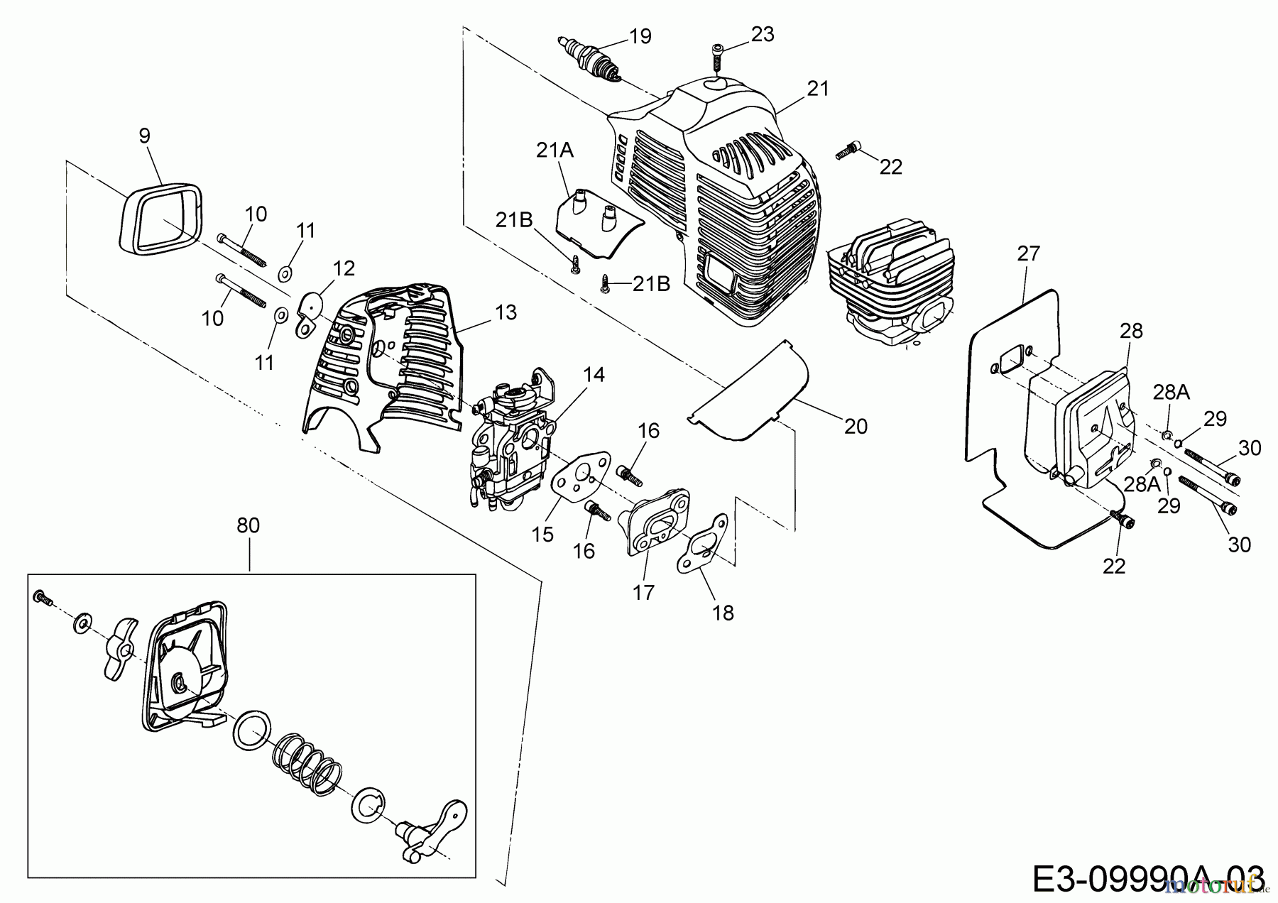 MTD Motorsensen 1043 AVS 41AD71YB678 (2018) Auspuff, Luftfilter, Vergaser