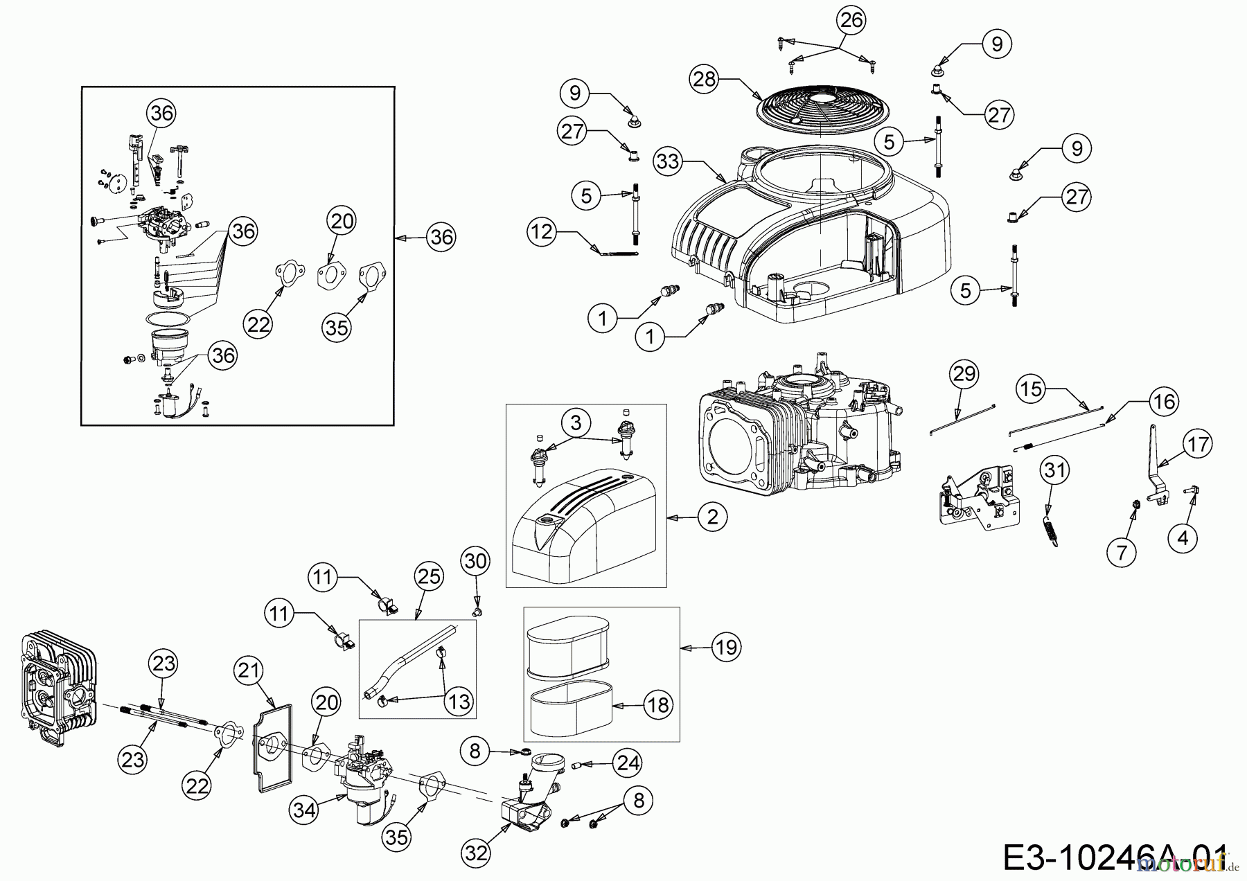  MTD-Motoren Vertikal 4P90JHB 752Z4P90JHB  (2013) Luftfilter, Motorhaube, Reglergestänge, Vergaser