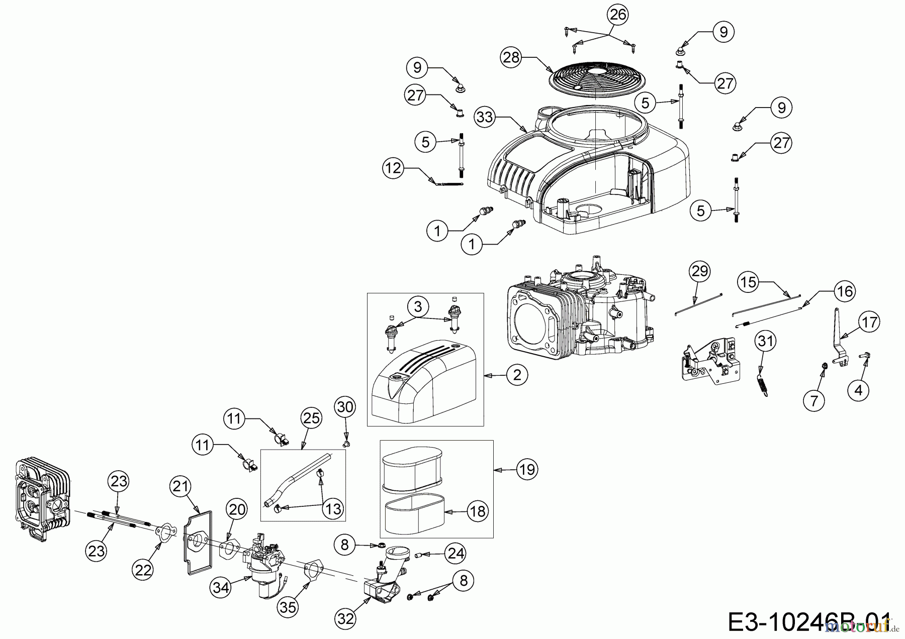 MTD-Motoren Vertikal 4P90JHD 752Z4P90JHD (2015) Luftfilter, Motorhaube, Reglergestänge