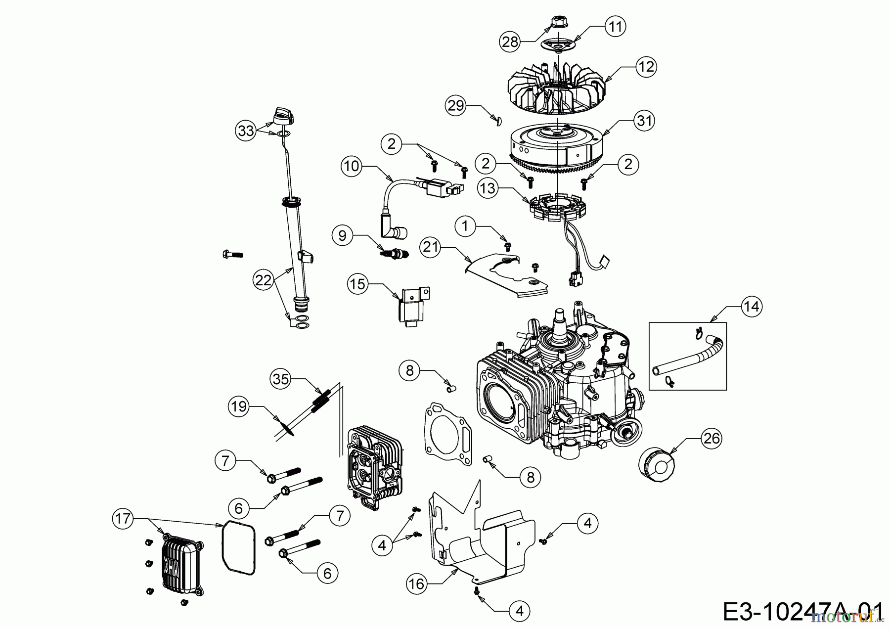 MTD-Motoren Vertikal 4P90JHB 752Z4P90JHB (2013) Ölfilter, Ölmeßstab, Zündung, Zylinderkopfdeckel
