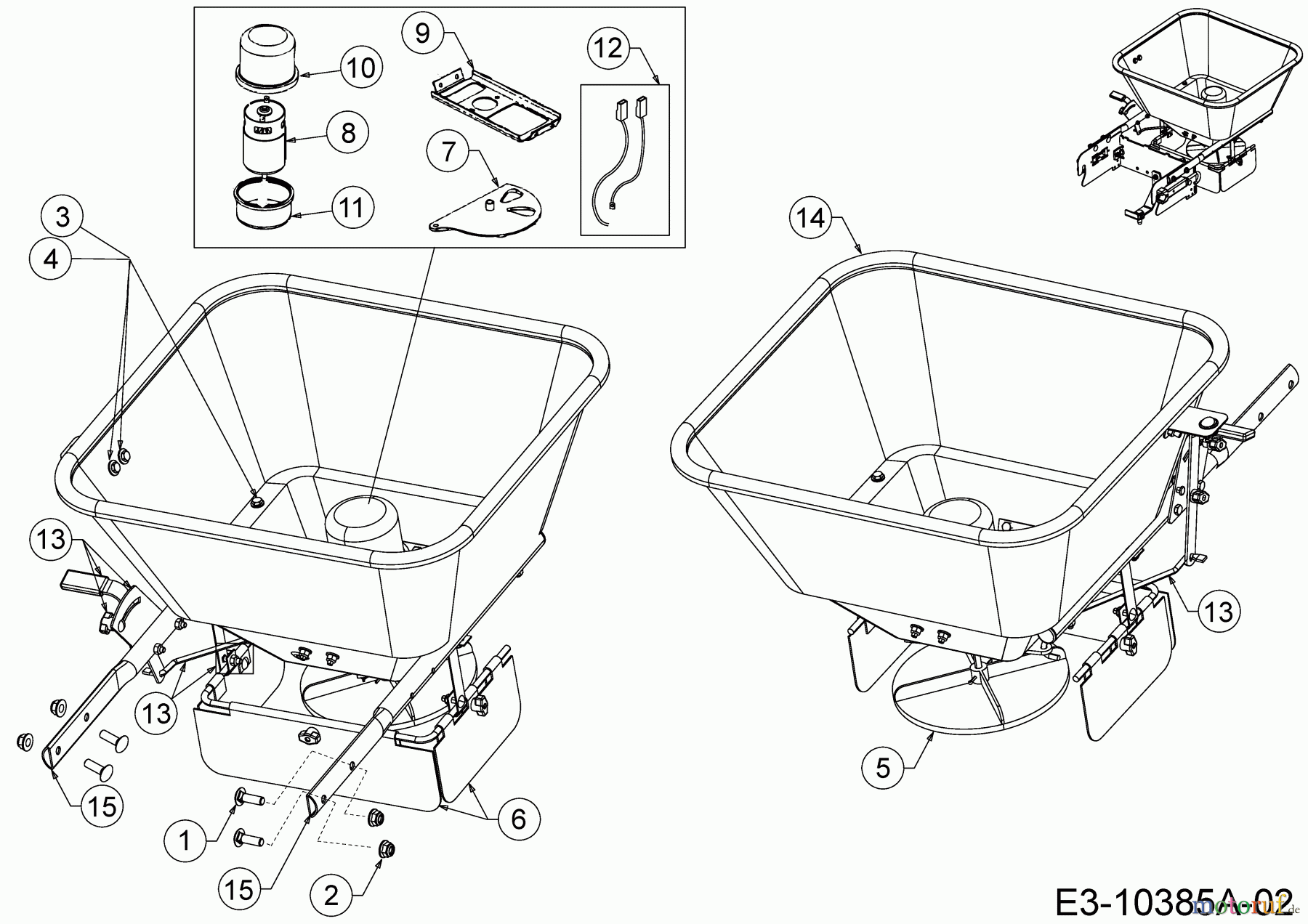 MTD Zubehör Zubehör Garten- und Rasentraktoren Streuer für A Serie (NX-15) Seitenauswurf 19A30028100 (2018) Streuer