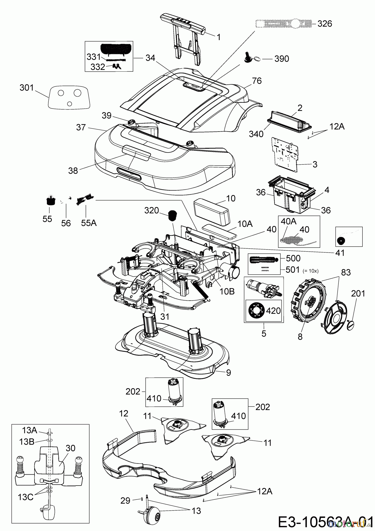 Robomow Mähroboter RS630 PRD6300A (2014) Elektromotore, Gehäuse, Messer, Räder