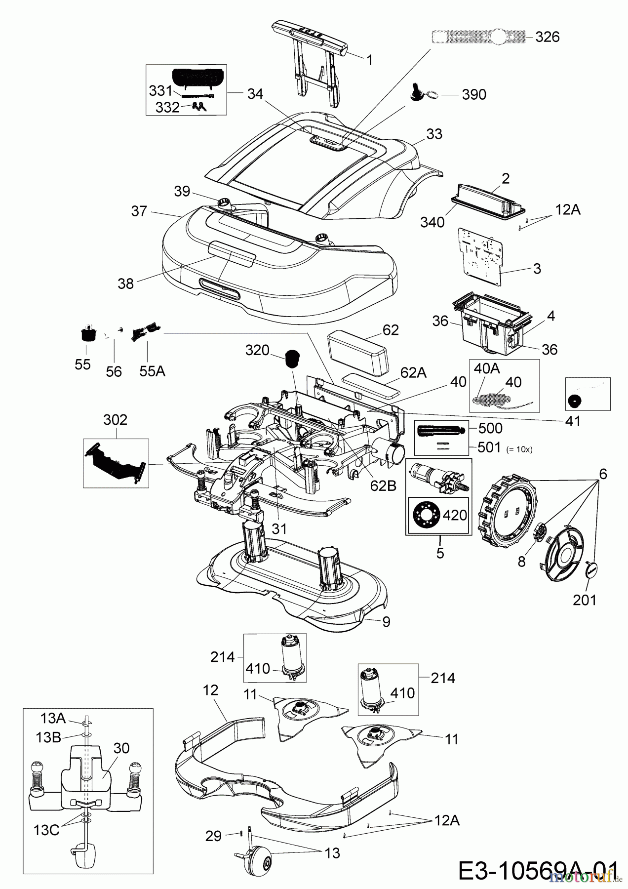 Robomow Mähroboter MS 1000 (Black) PRD6100P1 (2015) Elektromotore, Gehäuse, Messer, Räder