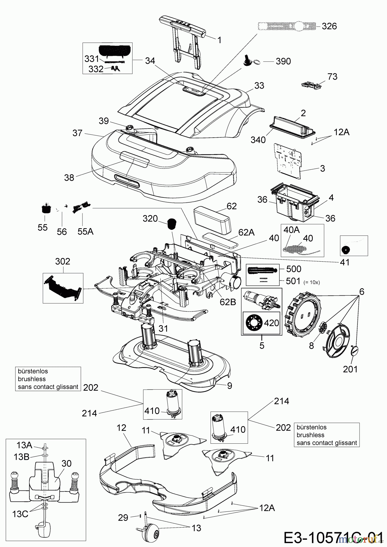 Robomow Mähroboter RS612 US PRD6100US1G (2017) Elektromotore, Gehäuse, Messer, Räder