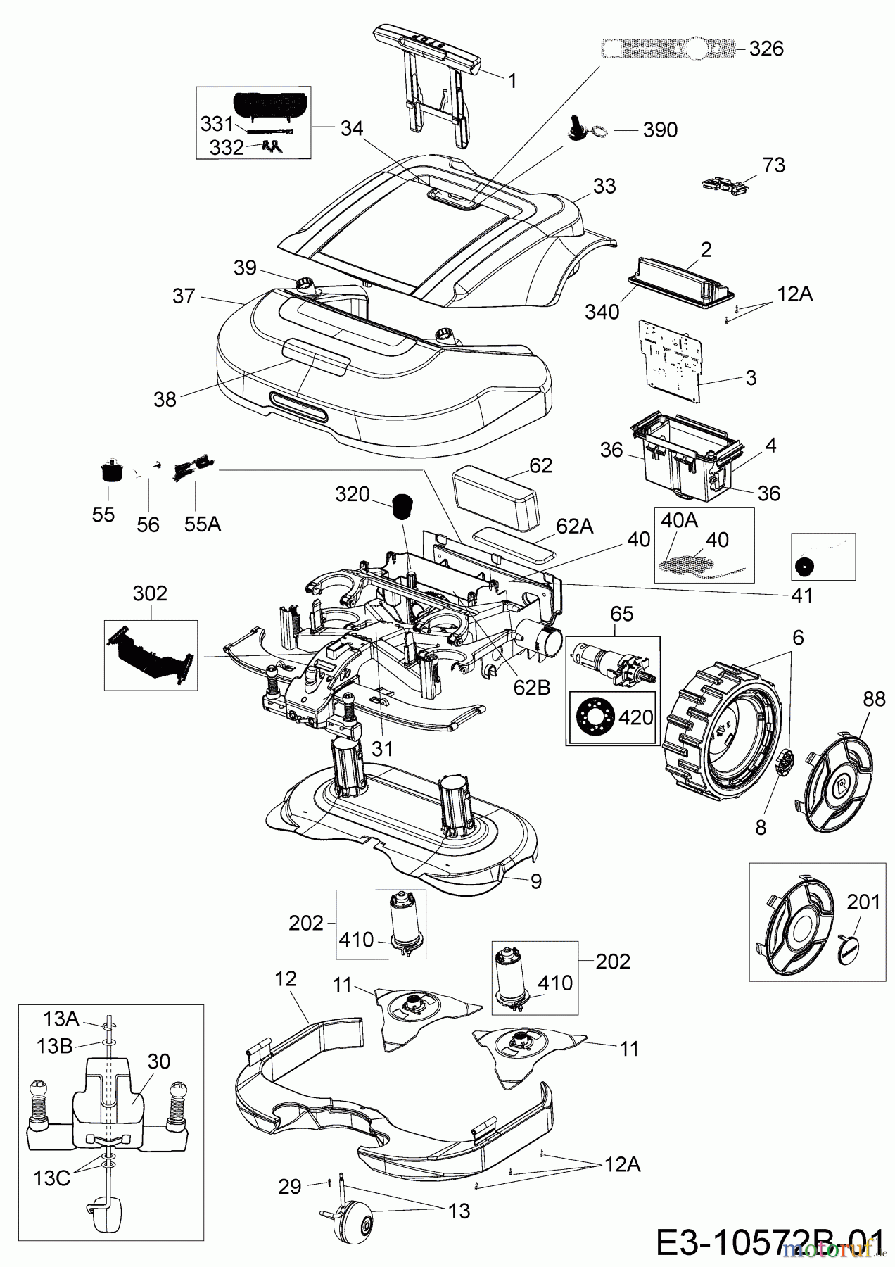  Robomow Mähroboter RS622 US PRD6200US1G  (2016) Elektromotore, Gehäuse, Messer, Räder