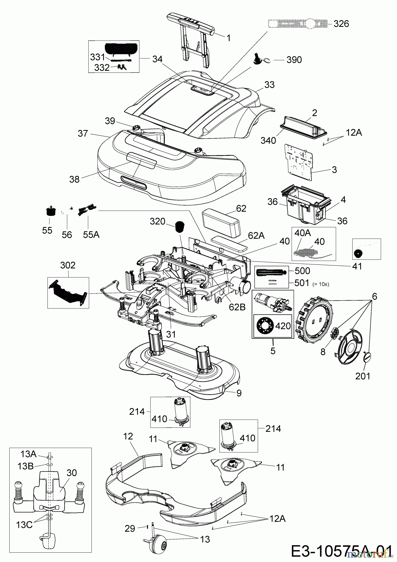Robomow Mähroboter RS612 (White) PRD6100BW (2015) Elektromotore, Gehäuse, Messer, Räder