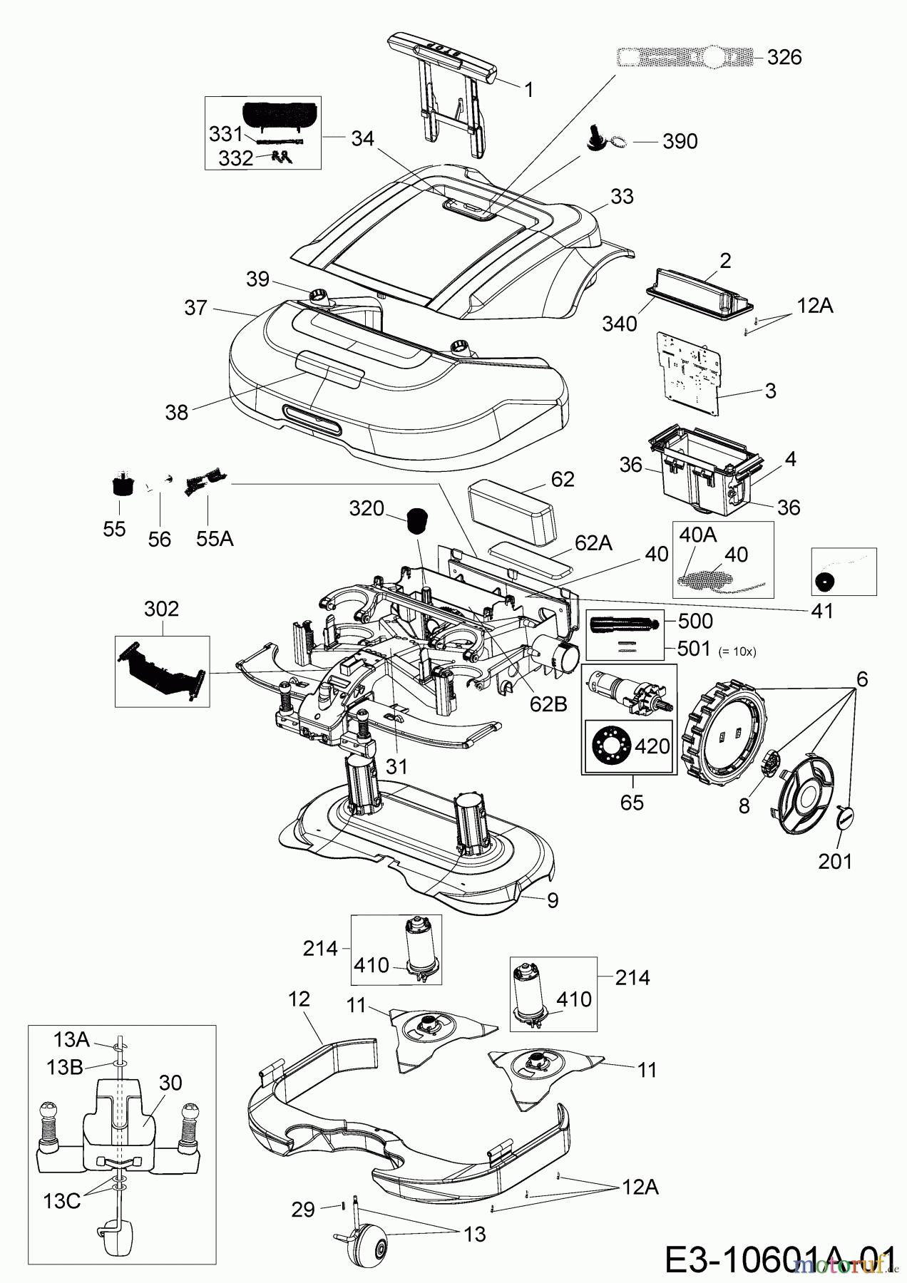 Robomow Mähroboter MS 1500 (Red) PRD6100Y3 (2016) Elektromotore, Gehäuse, Messer, Räder