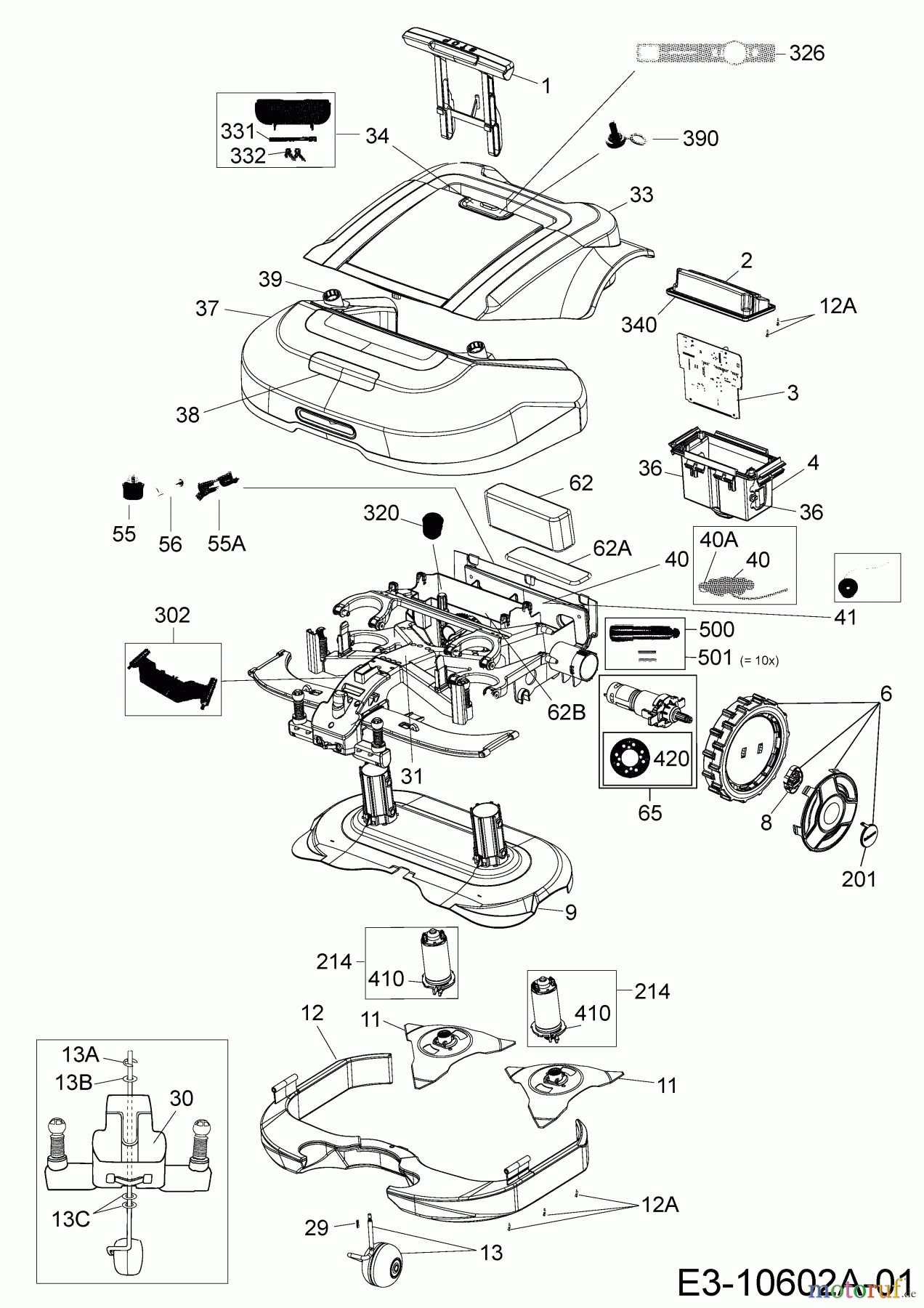 Robomow Mähroboter MS 1500 (White) PRD6100YW (2016) Elektromotore, Gehäuse, Messer, Räder
