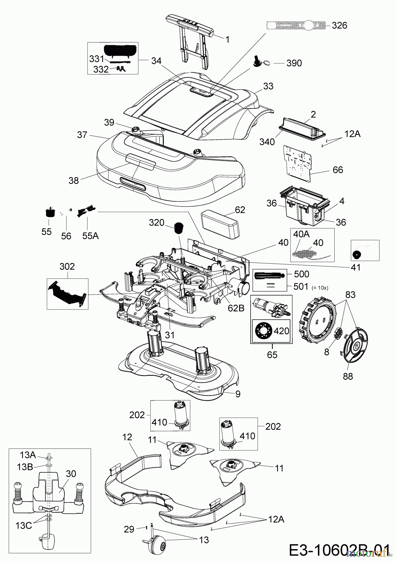  Robomow Mähroboter RS615U (White) 22ASBW-A619  (2018) Elektromotore, Gehäuse, Messer, Räder