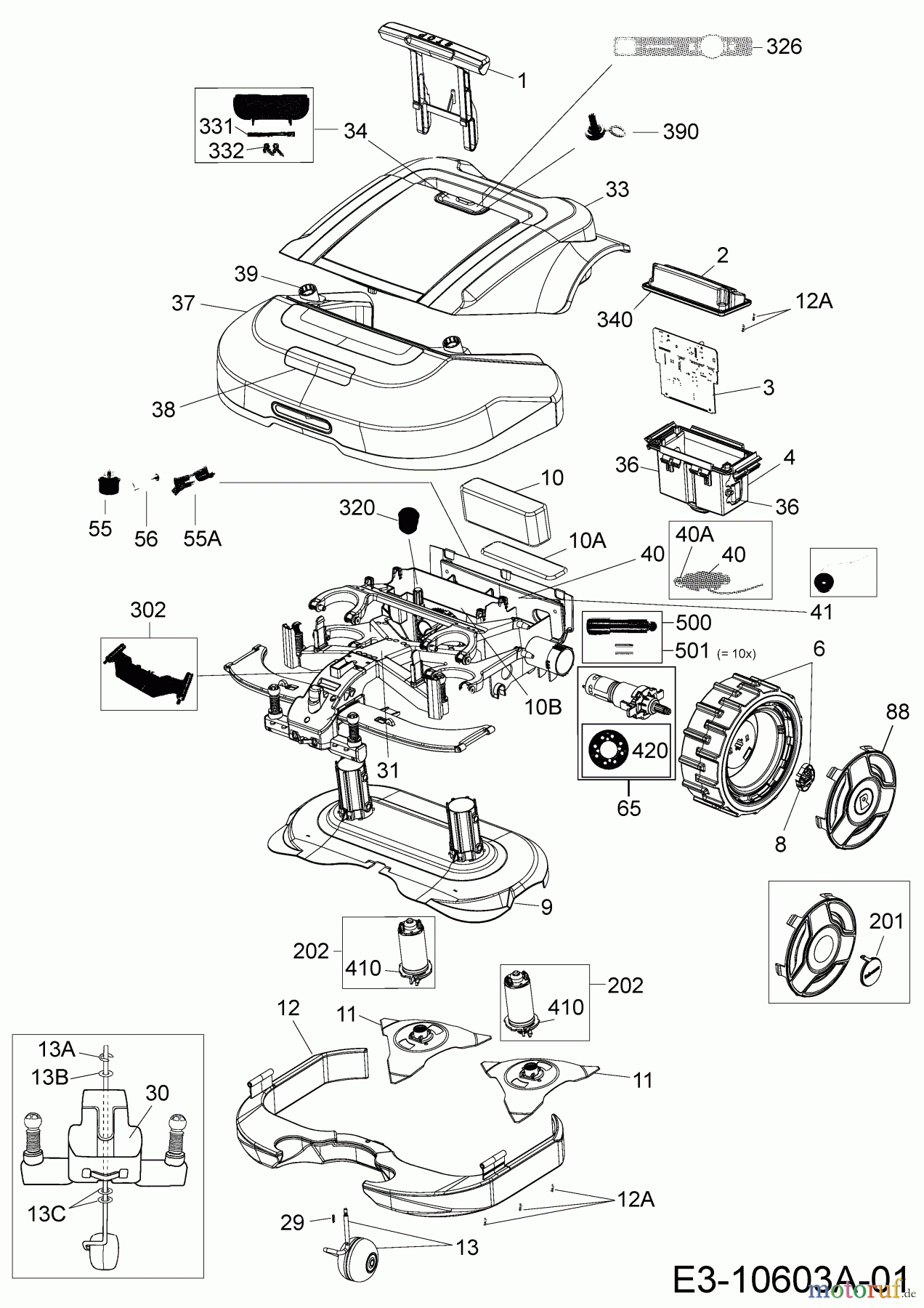 Robomow Mähroboter MS 3500 (Black) PRD6300P (2016) Elektromotore, Gehäuse, Messer, Räder