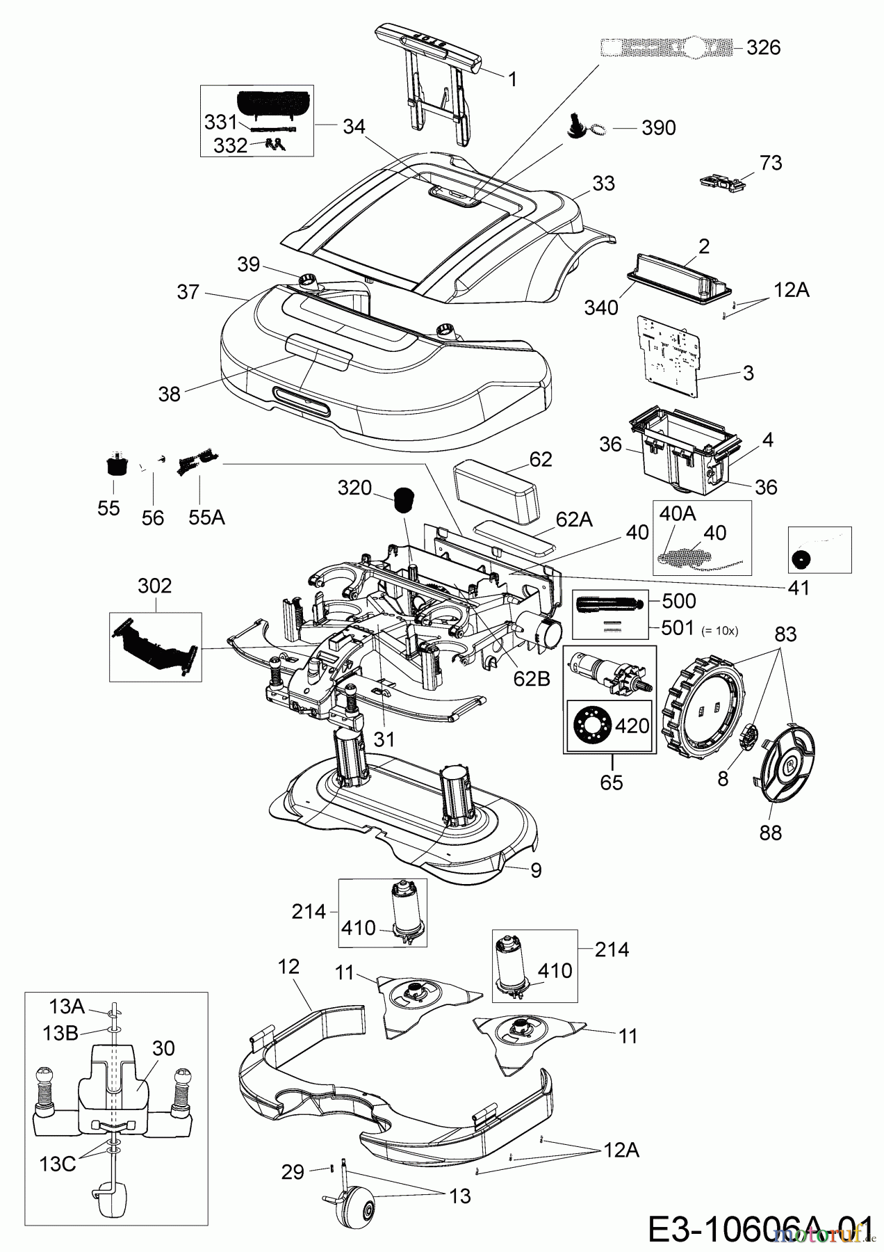 Robomow Mähroboter RS615 (Green) PRD6100C (2016) Elektromotore, Gehäuse, Messer, Räder
