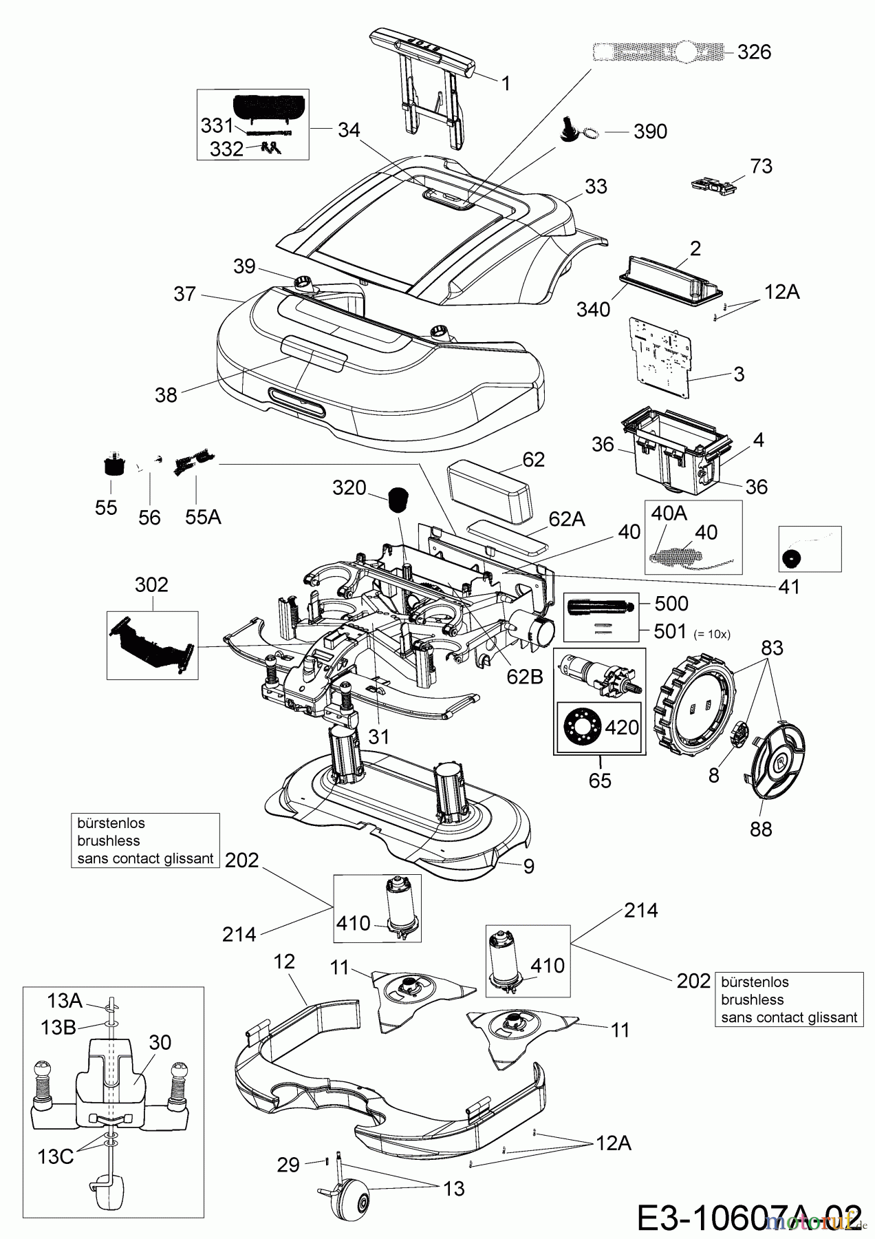 Robomow Mähroboter RS615 PRO PRD6100G (2017) Elektromotore, Gehäuse, Messer, Räder