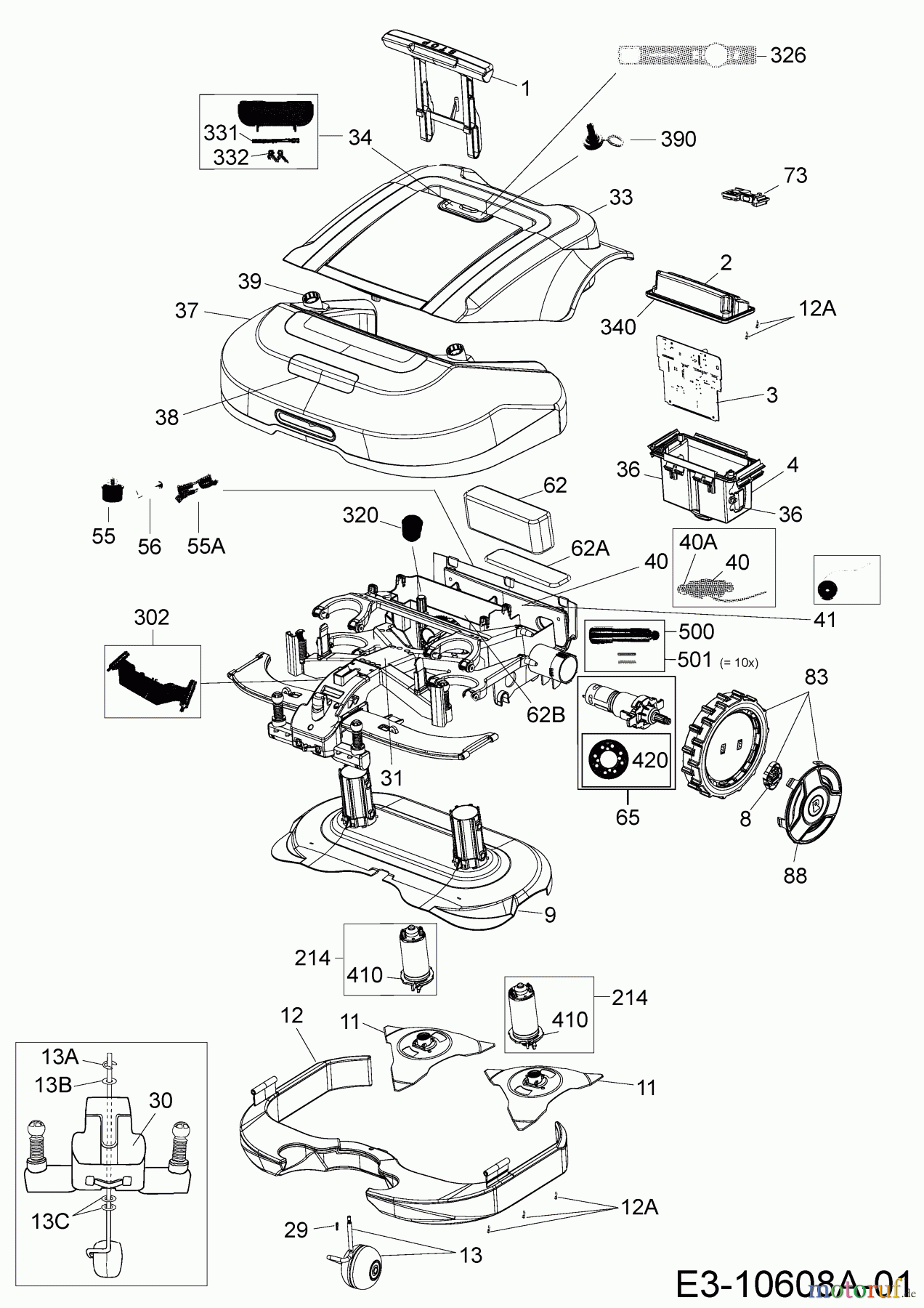 Robomow Mähroboter RS615 (White) PRD6100CW (2016) Elektromotore, Gehäuse, Messer, Räder