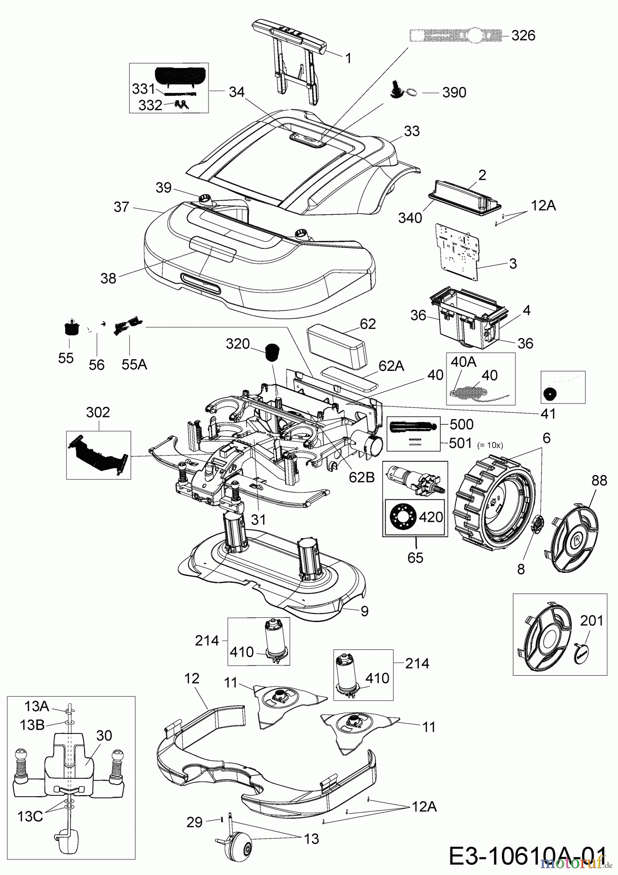 Robomow Mähroboter MS 2500 (Red) PRD6200Y2 (2016) Elektromotore, Gehäuse, Messer, Räder
