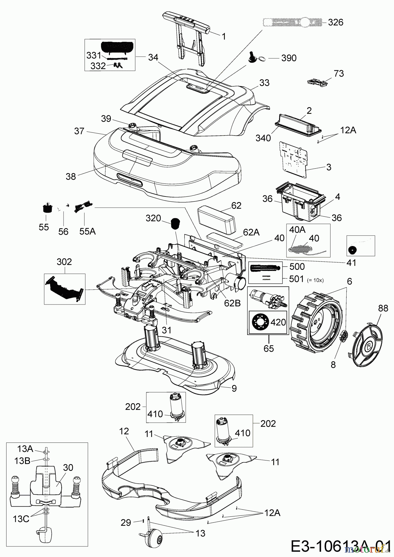 Robomow Mähroboter RS625 (White) PRD6200CW (2016) Elektromotore, Gehäuse, Messer, Räder